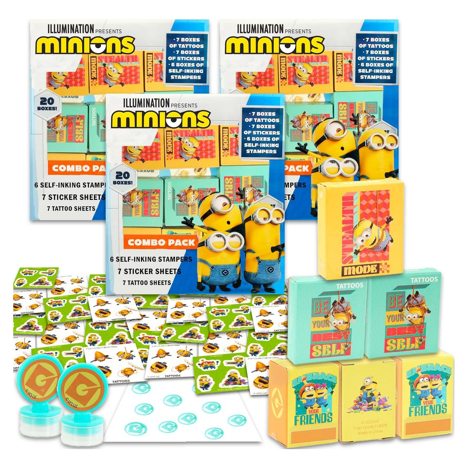 Conjunto de Favor de Fiesta Minions - 60 Cajas con Stickers y Tatuajes