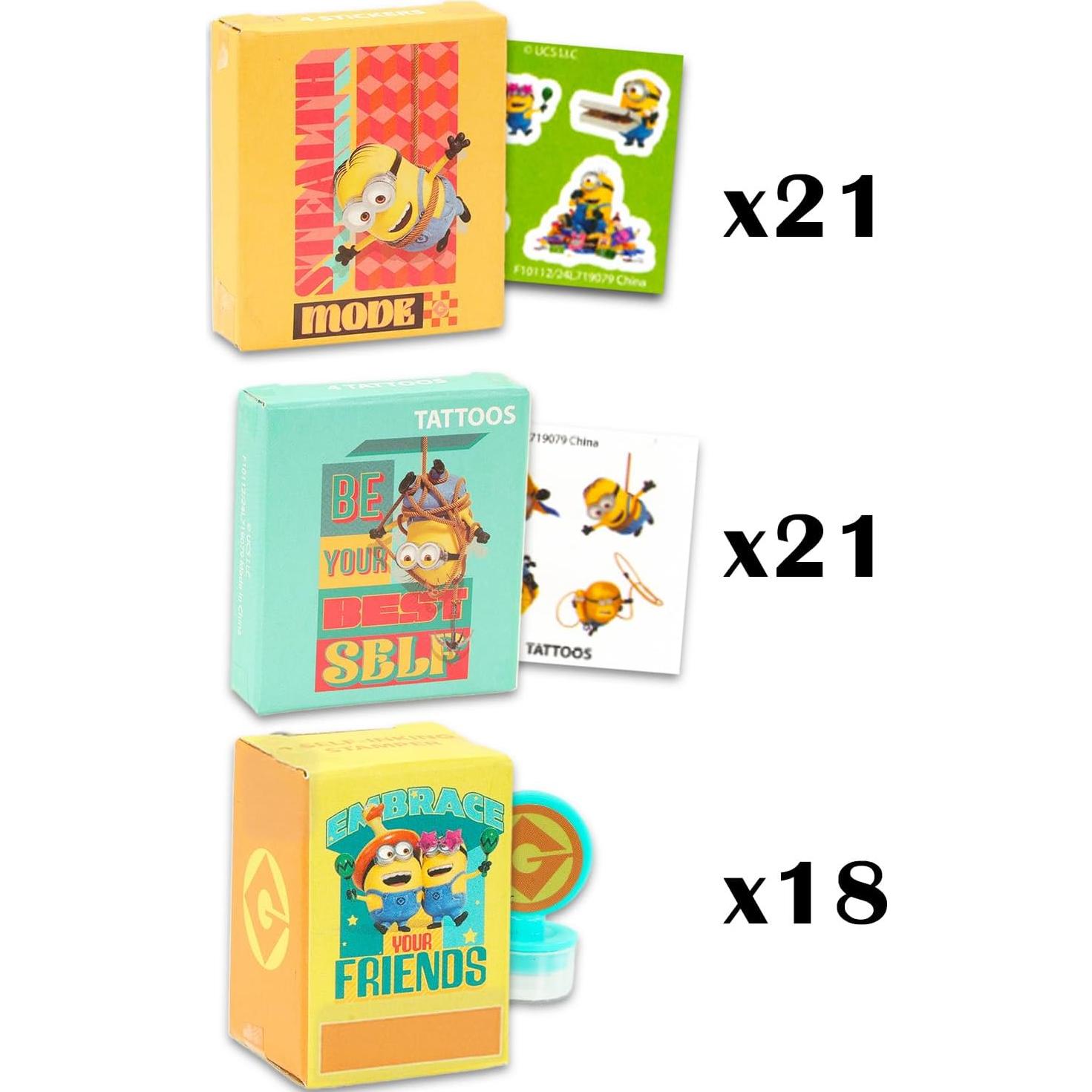 Conjunto de Favor de Fiesta Minions - 60 Cajas con Stickers y Tatuajes