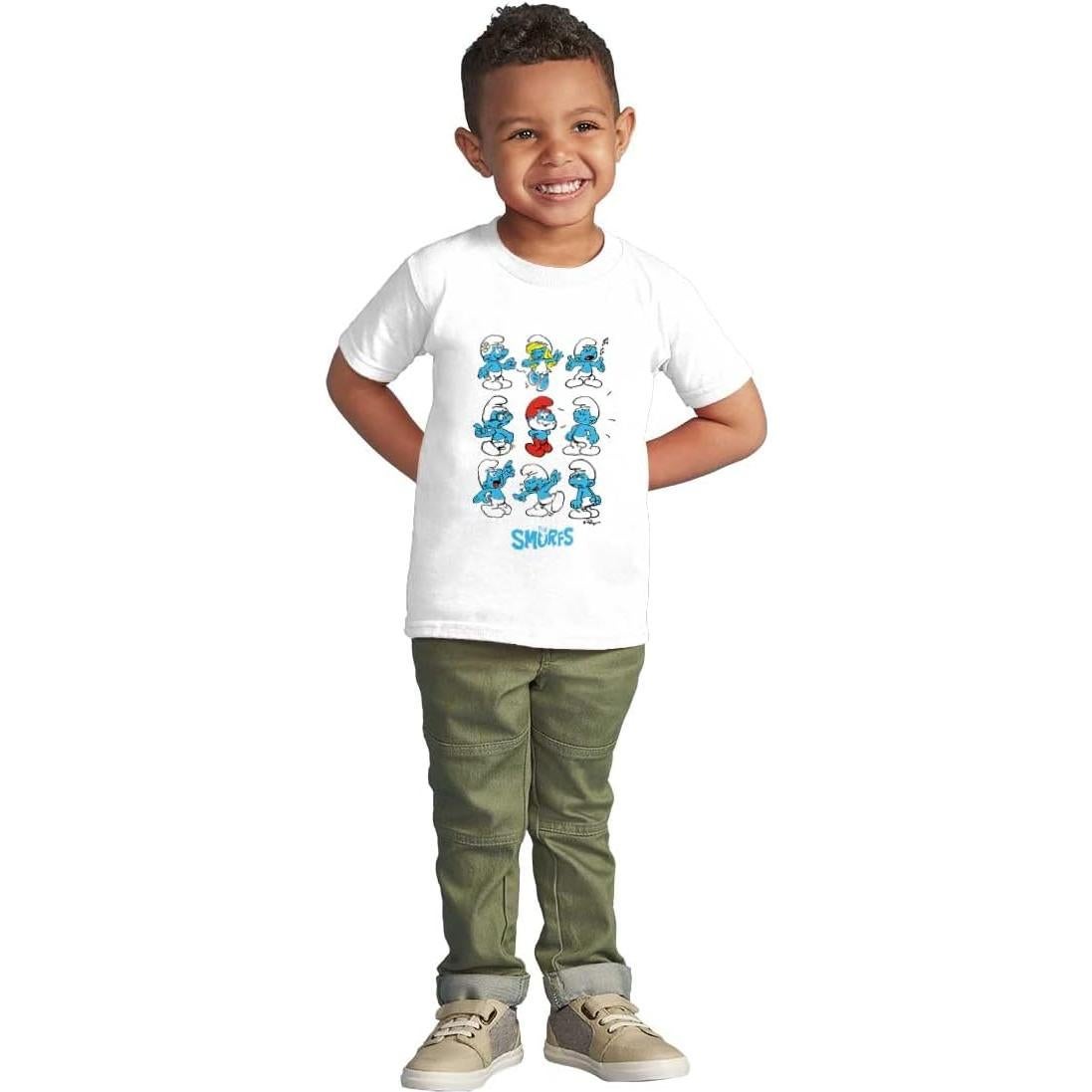 Camiseta Blanca Niños Pitufos Papa Pitufo y Pitufoleta 3T
