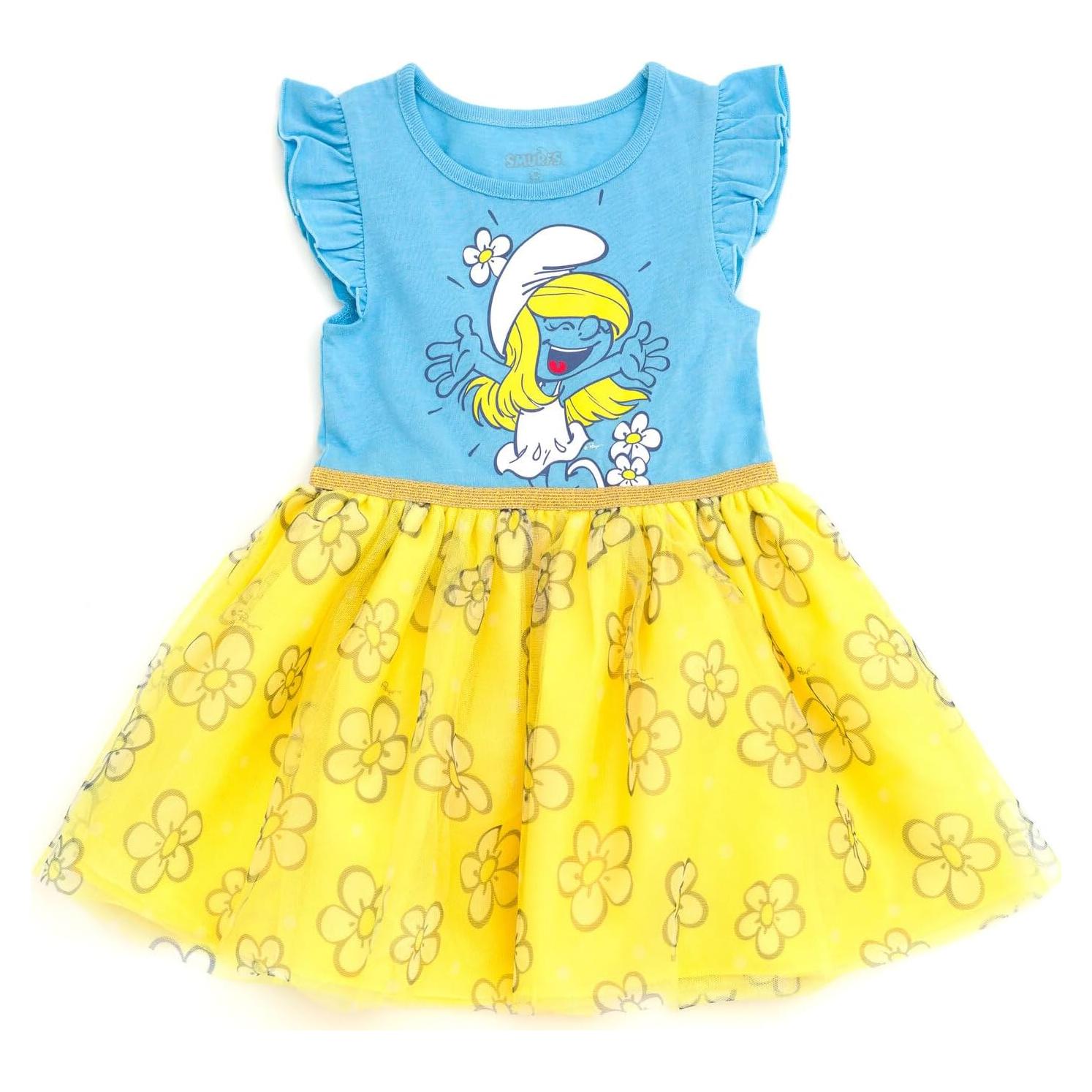 Vestido de tul Smurfette para niñas 4T - Pitufos con flores