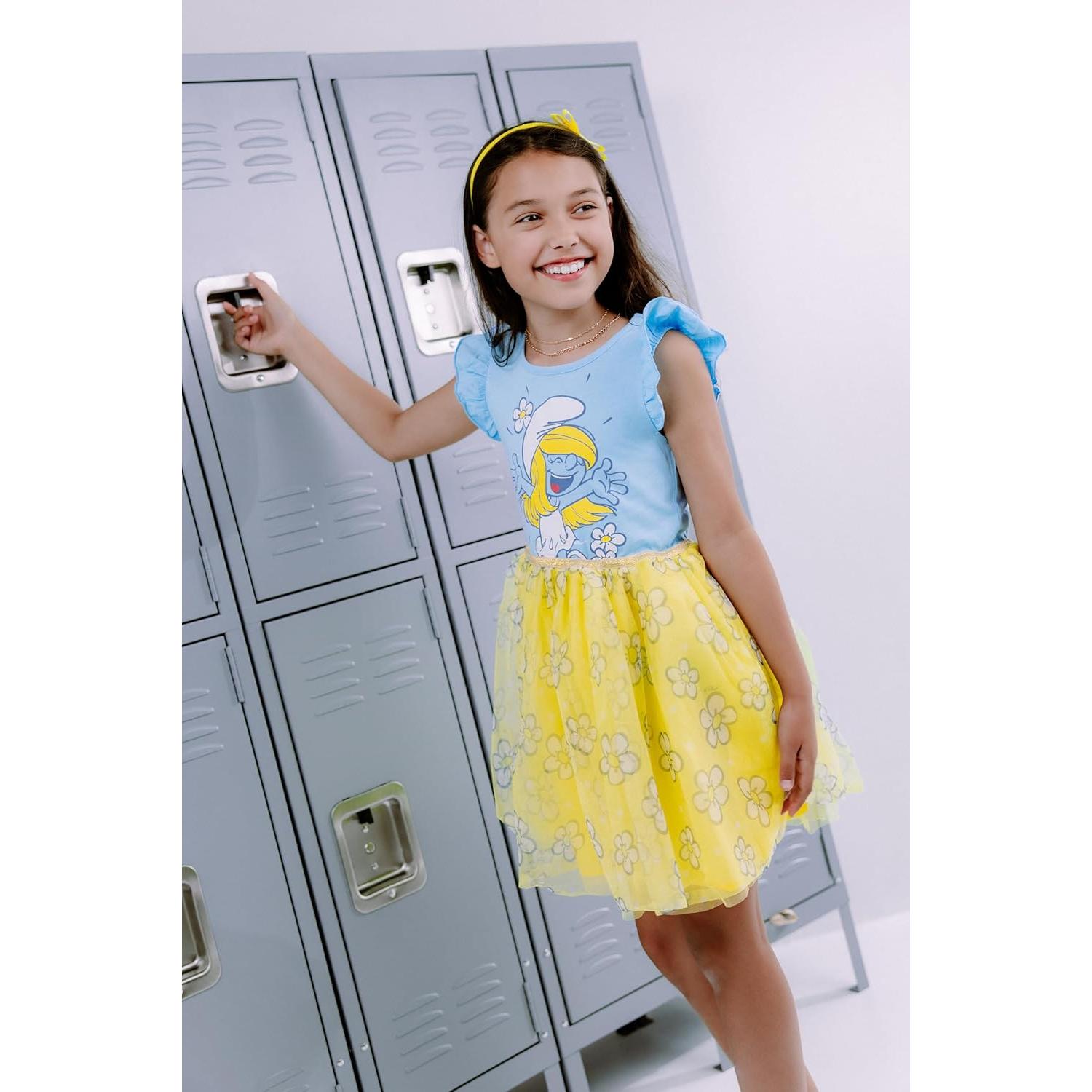 Vestido de tul Smurfette para niñas 4T - Pitufos con flores
