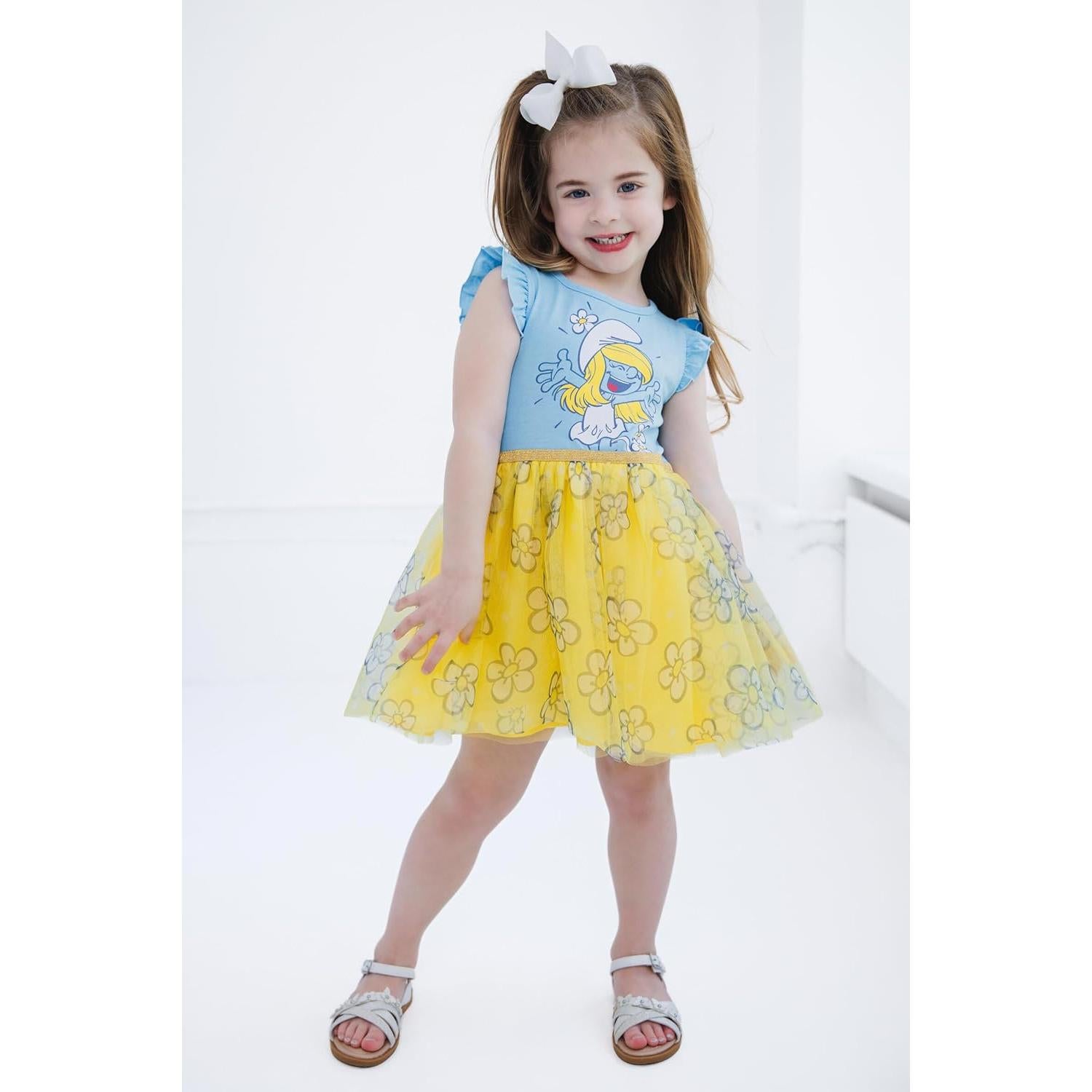 Vestido de tul Smurfette para niñas 4T - Pitufos con flores