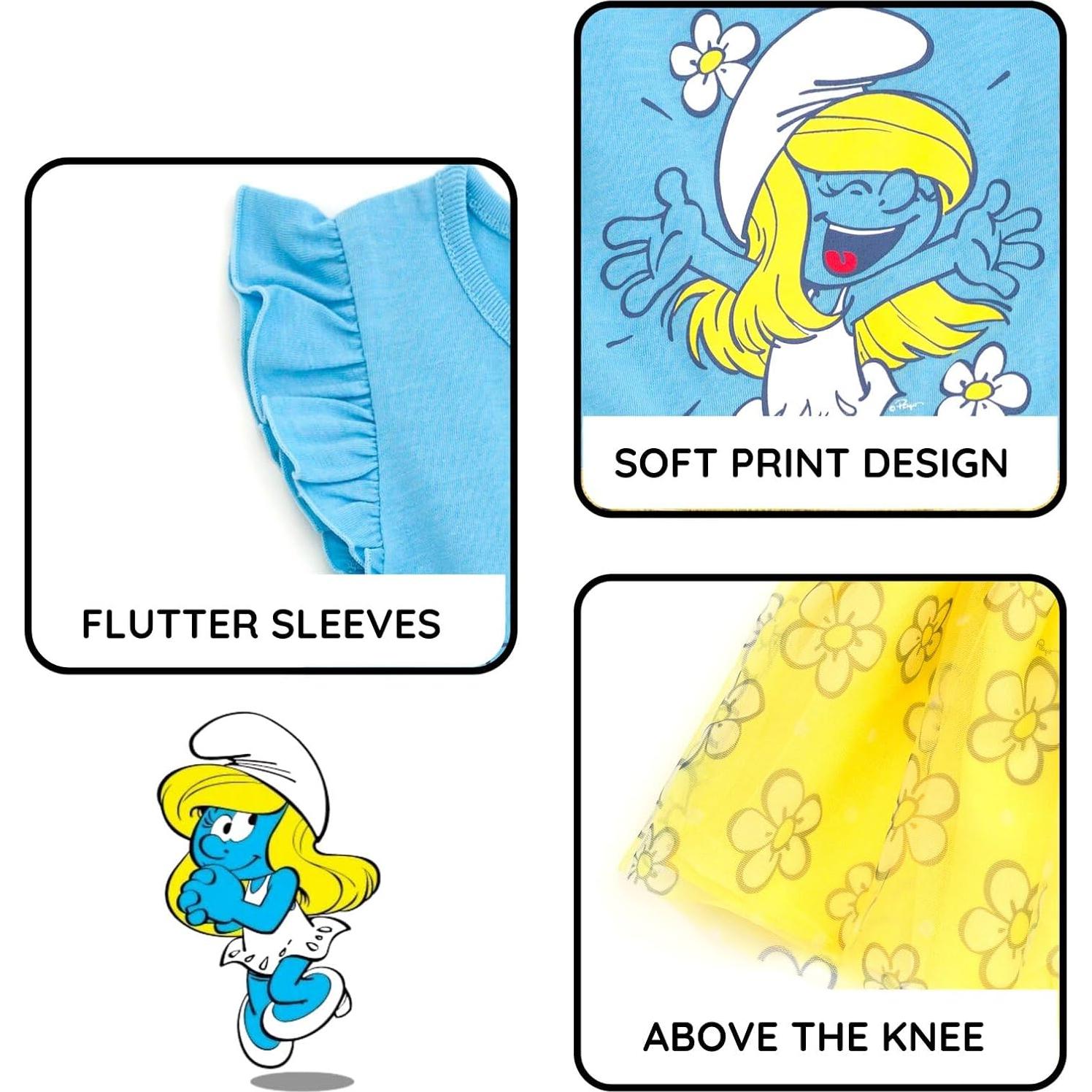 Vestido de tul Smurfette para niñas 4T - Pitufos con flores