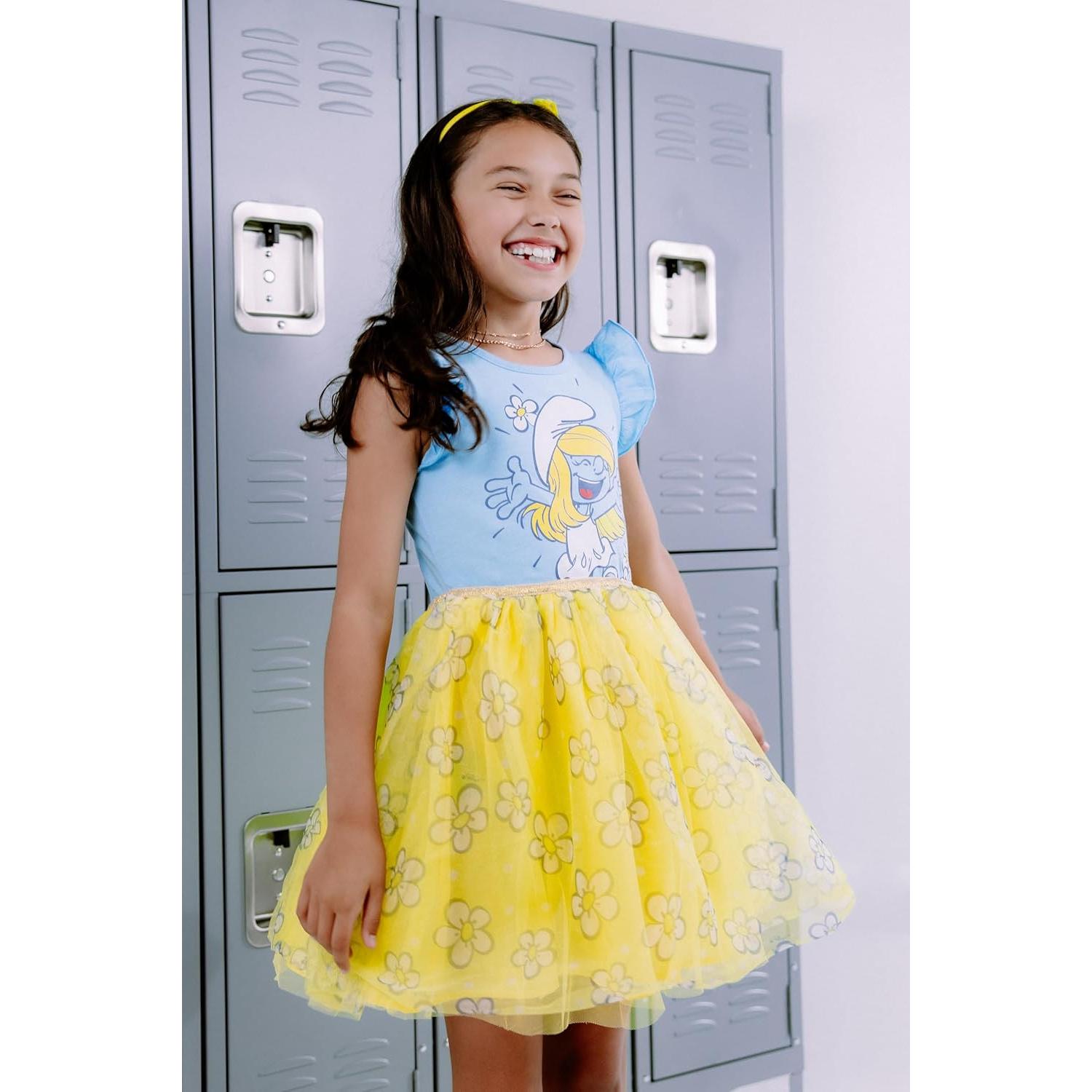 Vestido de tul Smurfette para niñas 4T - Pitufos con flores