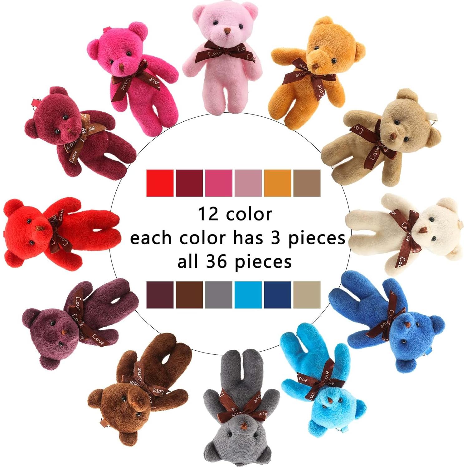 36 Mini Osos de Peluche Haconba 12 Colores 12 cm para Fiestas