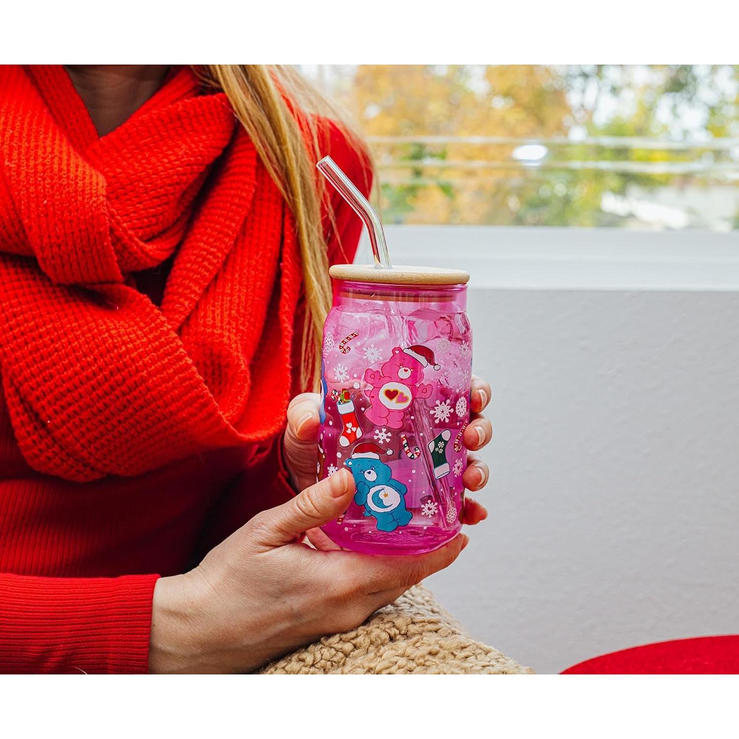 Vaso de vidrio Care Bears con tapa de bambú y popote 473ml