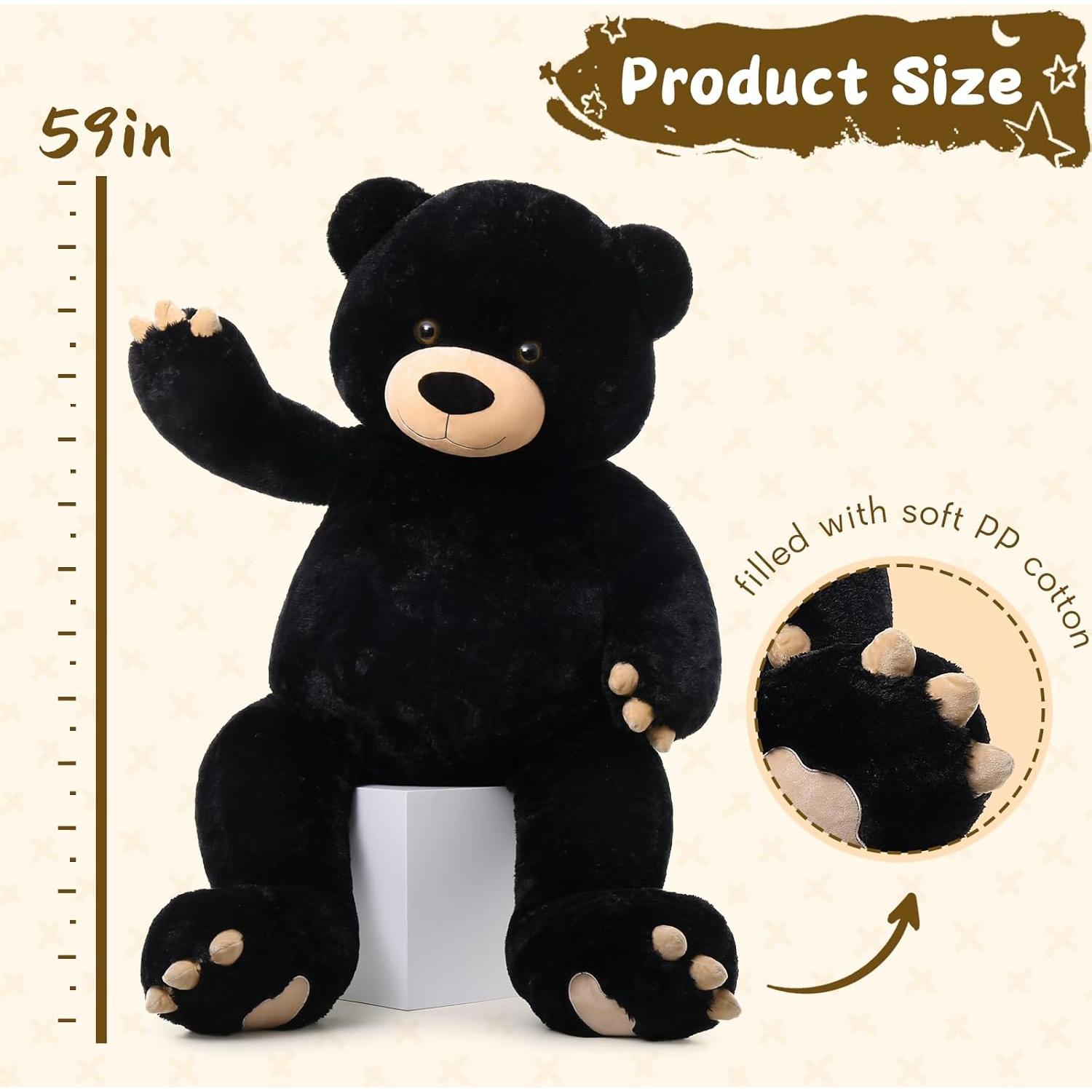 Oso de Peluche Gigante Tezituor 150 cm Negro para Regalo