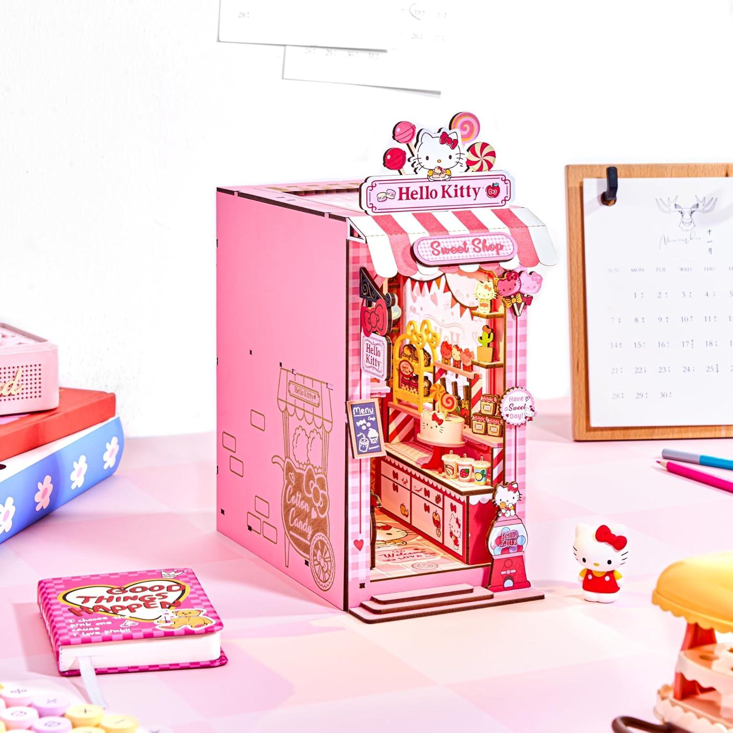 Kit de Rincón de Libros Hello Kitty Hands Craft - Miniatura DIY con LED