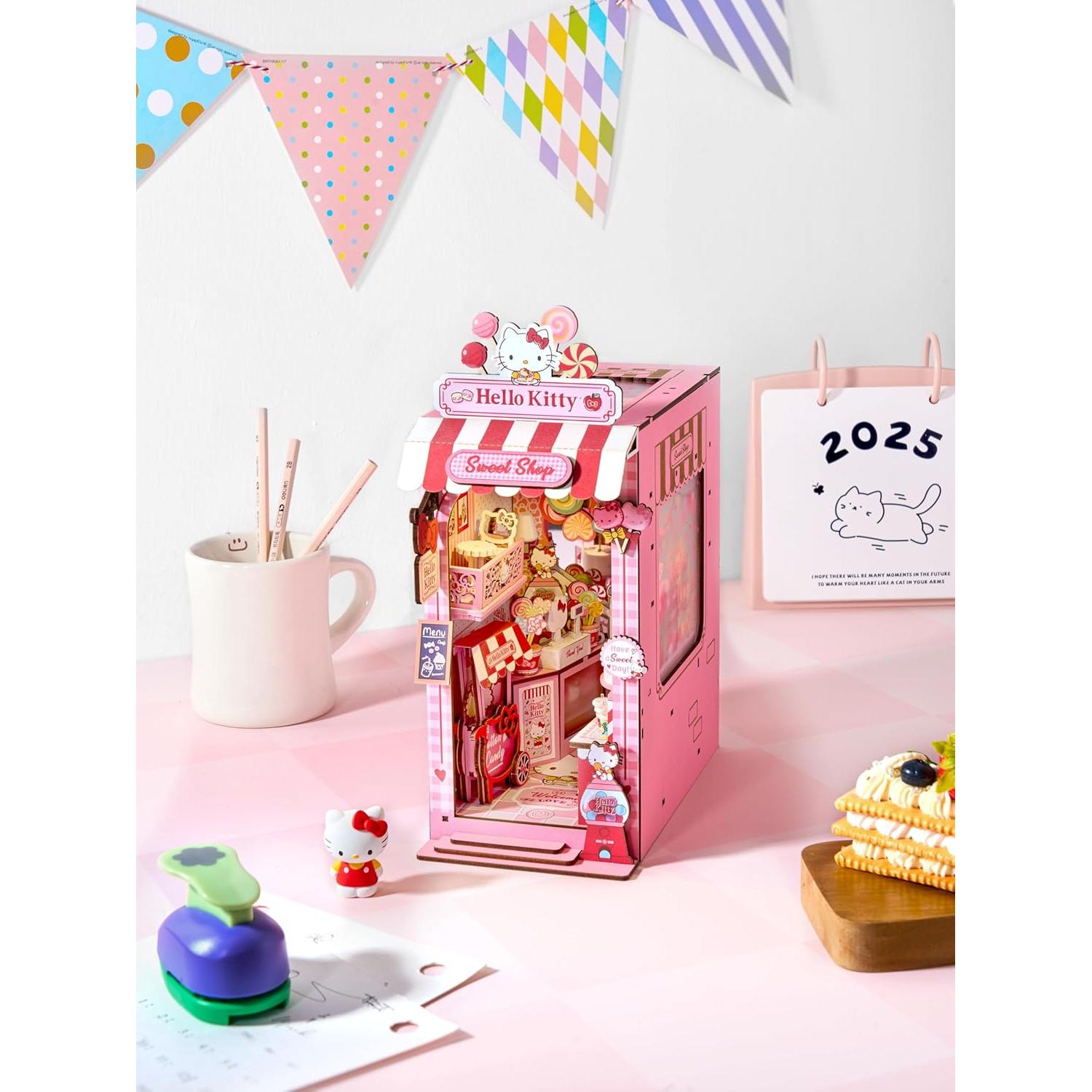 Kit de Rincón de Libros Hello Kitty Hands Craft - Miniatura DIY con LED