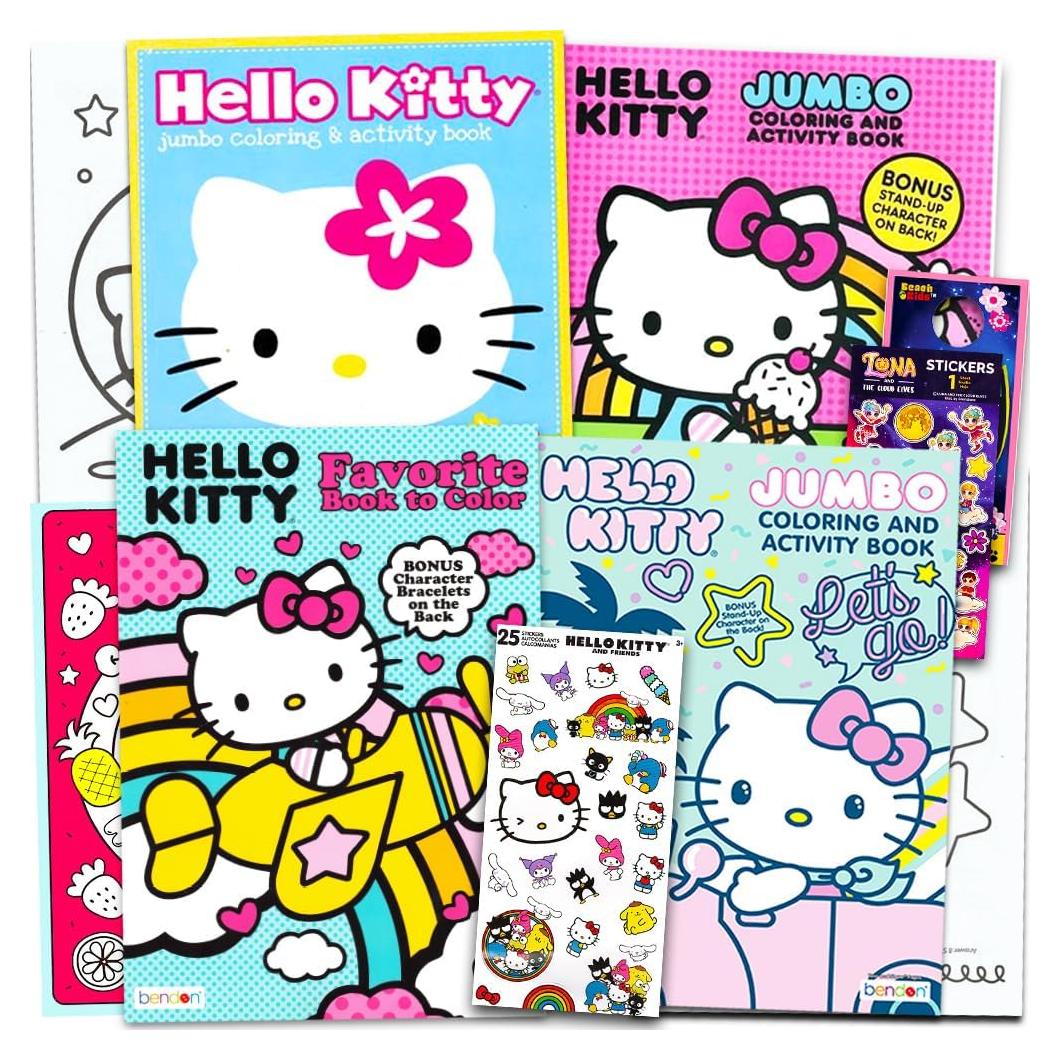 Set de Libros para Colorear Hello Kitty - 4 Libros + Stickers