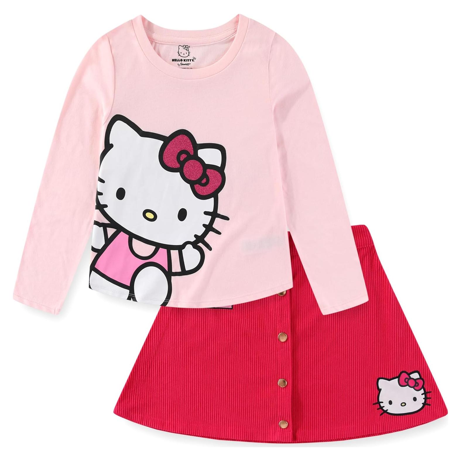 Conjunto Hello Kitty para Niñas Grandes - Camiseta y Falda de Pana