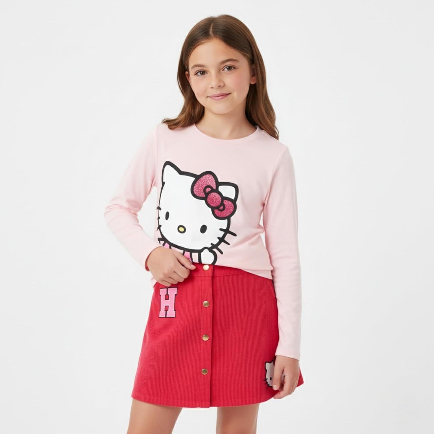 Conjunto Hello Kitty para Niñas Grandes - Camiseta y Falda de Pana