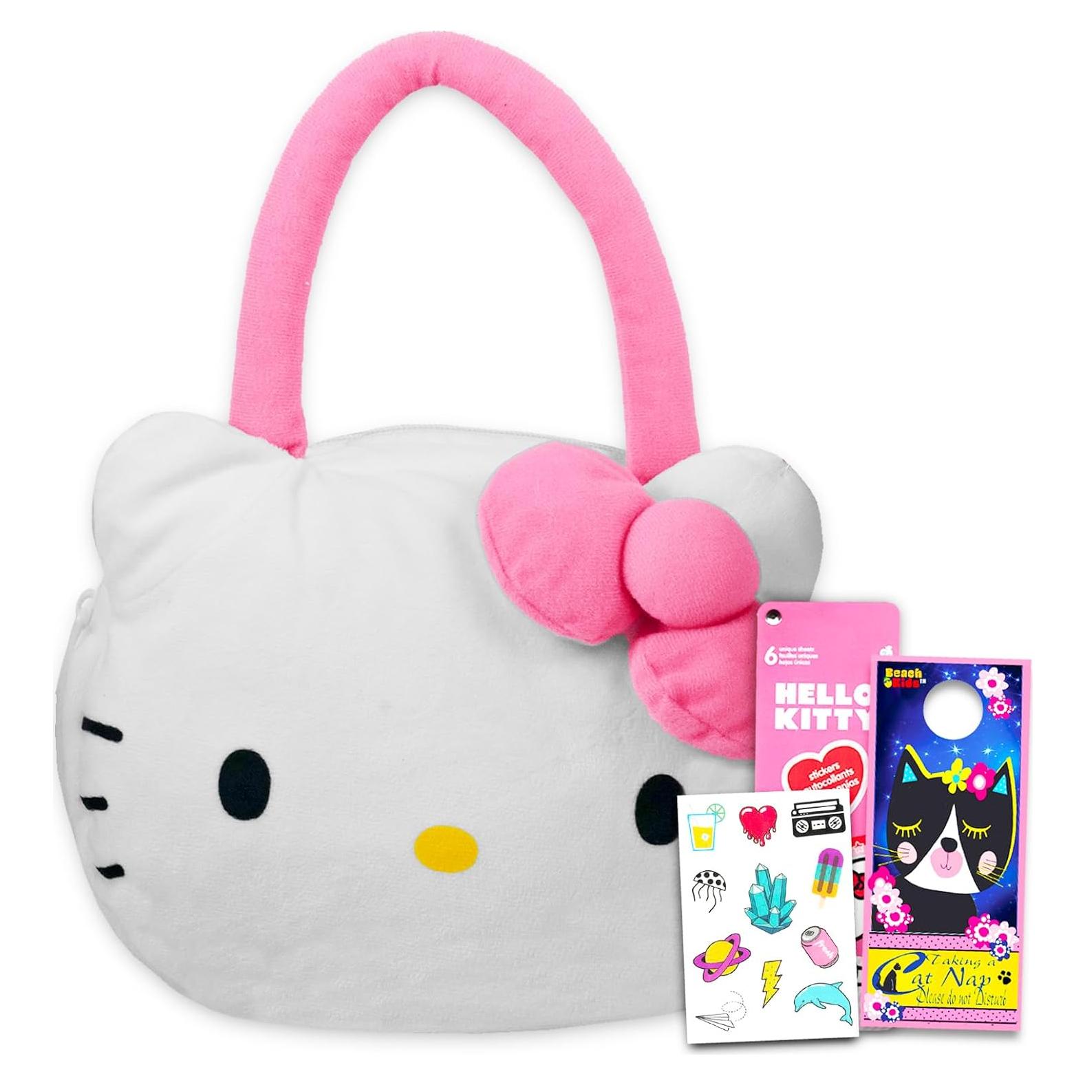 Bolso de peluche Hello Kitty para niñas con correas y pegatinas