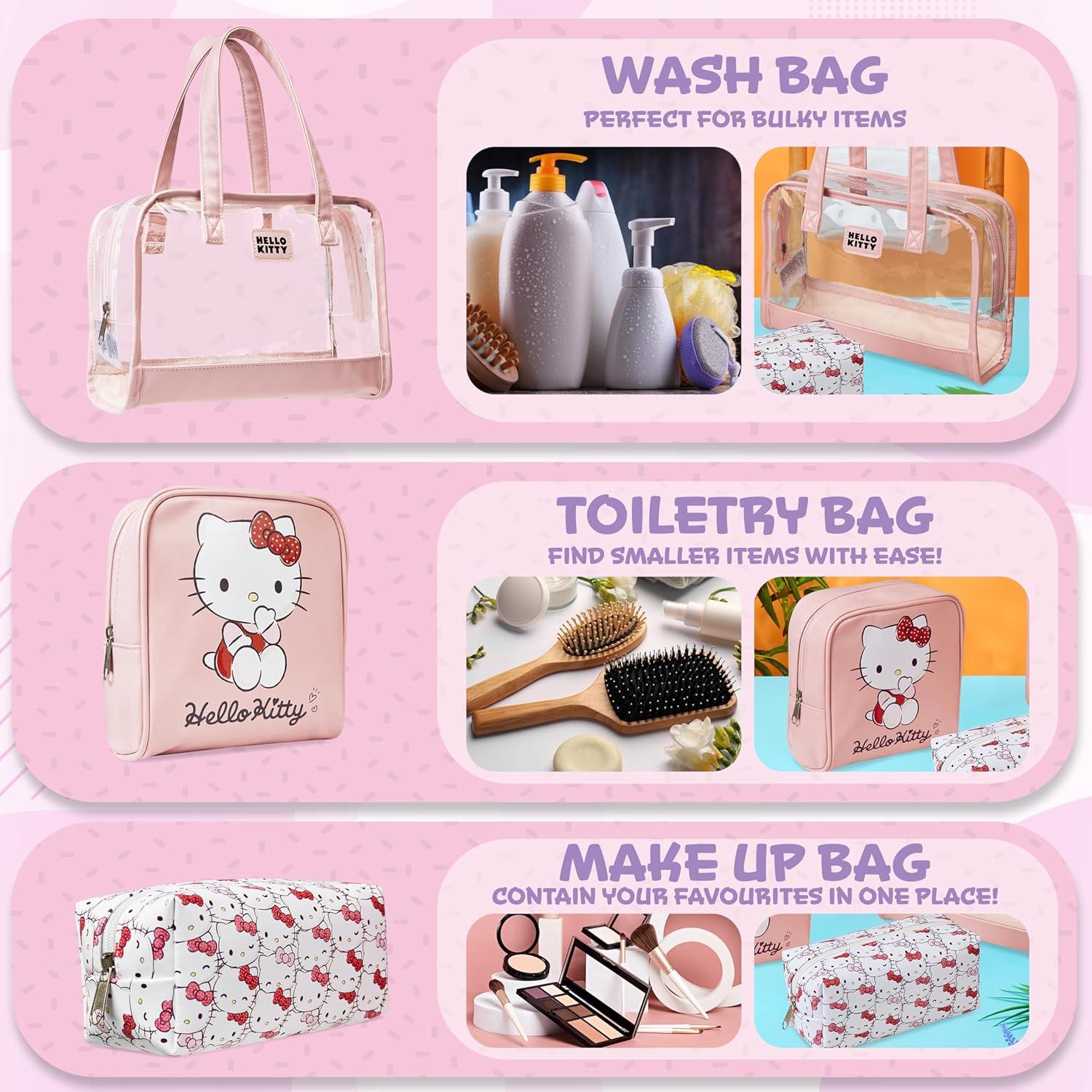 Conjunto de 3 Bolsas de Aseo Hello Kitty - Estuche de Maquillaje