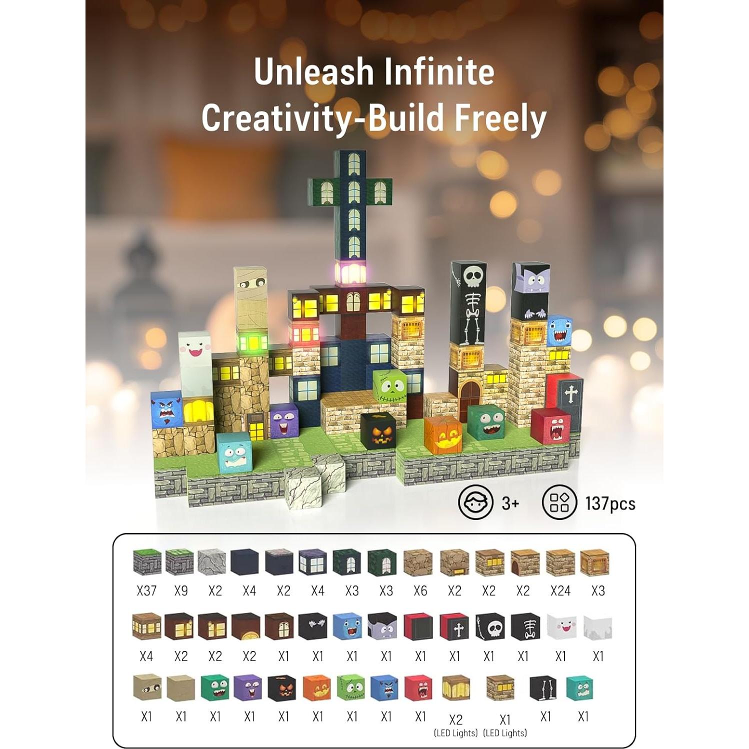 Bloques Magnéticos Halloween 137PCS Veecafiodi Juguetes STEM