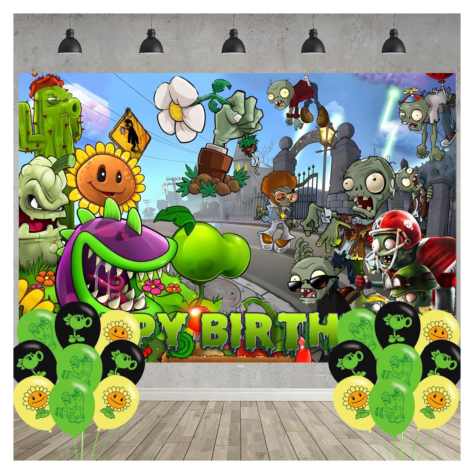 Fondo de Fiesta de Cumpleaños PVZ 150 x 100 cm + 18 Globos
