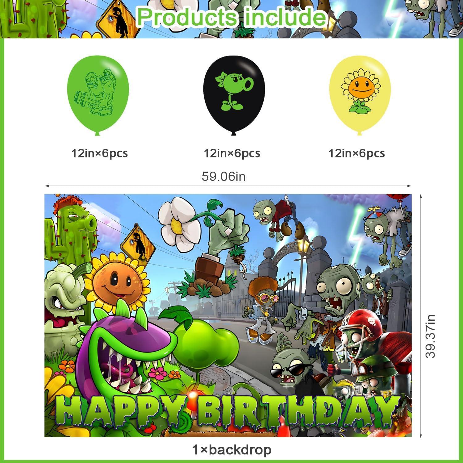 Fondo de Fiesta de Cumpleaños PVZ 150 x 100 cm + 18 Globos