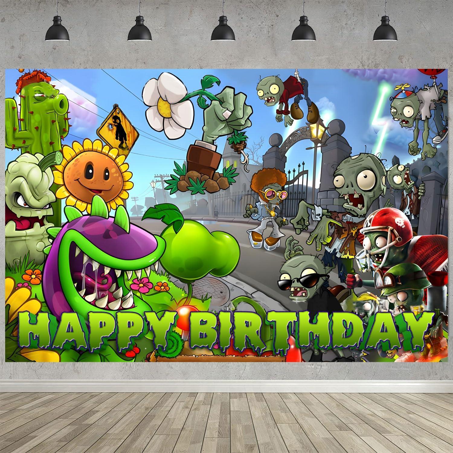 Fondo de Fiesta de Cumpleaños PVZ 150 x 100 cm + 18 Globos