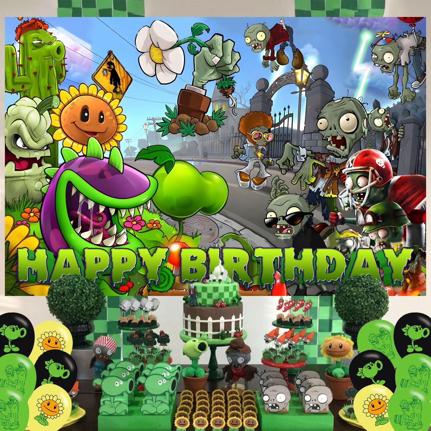 Fondo de Fiesta de Cumpleaños PVZ 150 x 100 cm + 18 Globos