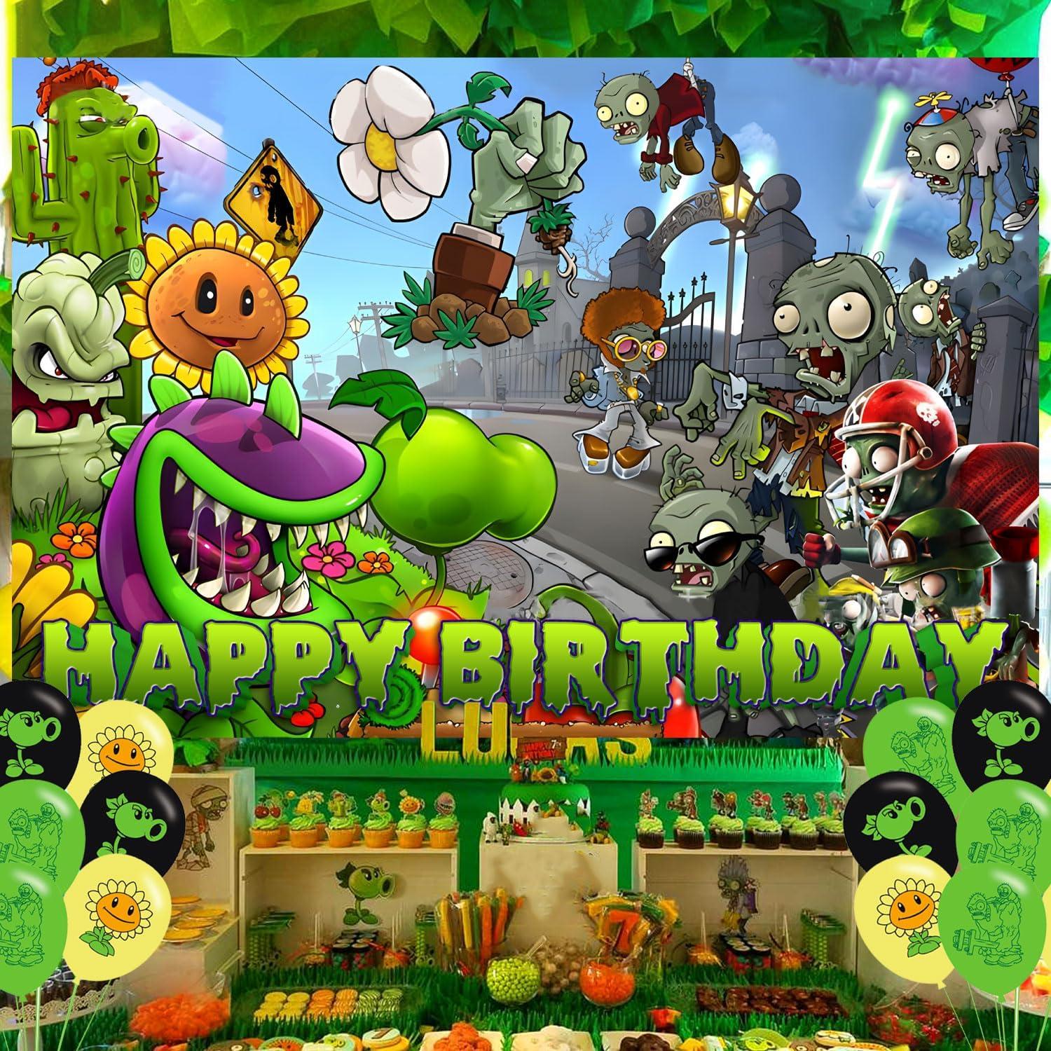 Fondo de Fiesta de Cumpleaños PVZ 150 x 100 cm + 18 Globos