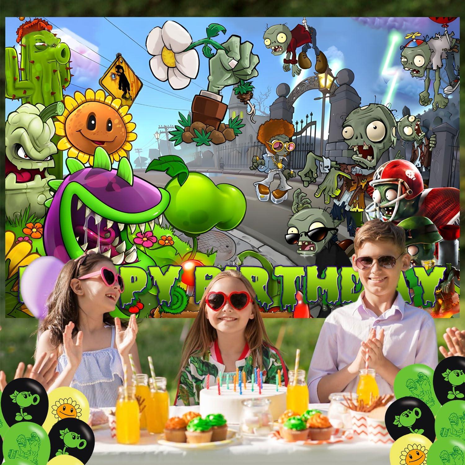 Fondo de Fiesta de Cumpleaños PVZ 150 x 100 cm + 18 Globos