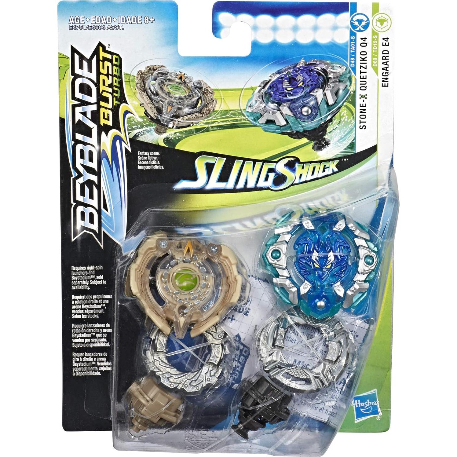 Paquete Doble Beyblade Burst Slingshock Engaard E4 y Quetziko Q4