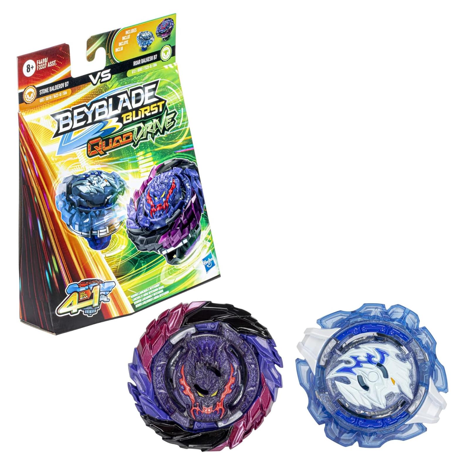 Beyblade Burst QuadDrive Hasbro Roar Balkesh B7 y Stone Balderov B7 - 2 Trompos Personalizables