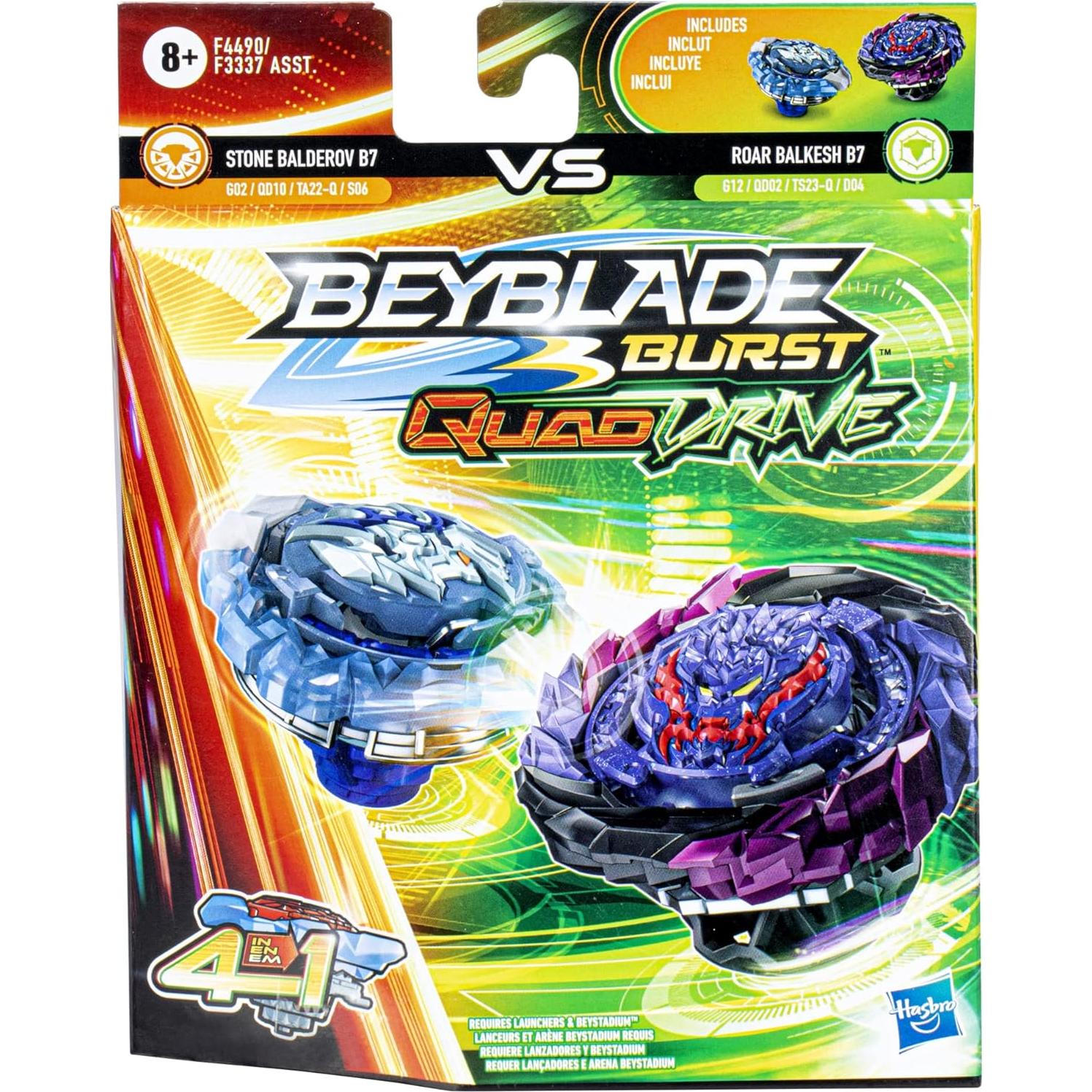 Beyblade Burst QuadDrive Hasbro Roar Balkesh B7 y Stone Balderov B7 - 2 Trompos Personalizables