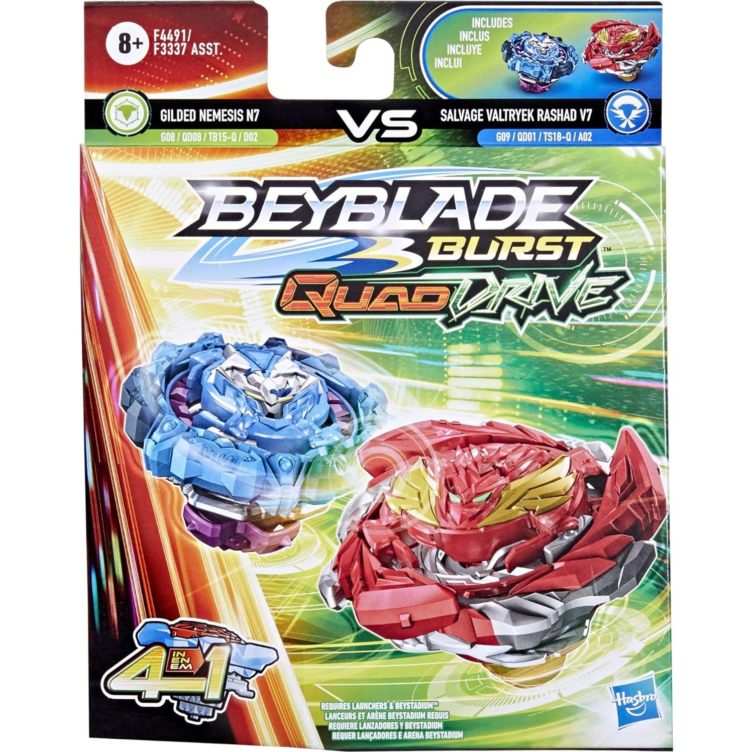 Beyblade Burst QuadDrive Salvage Valtryek y Gilded Nemesis - 2 Trompos
