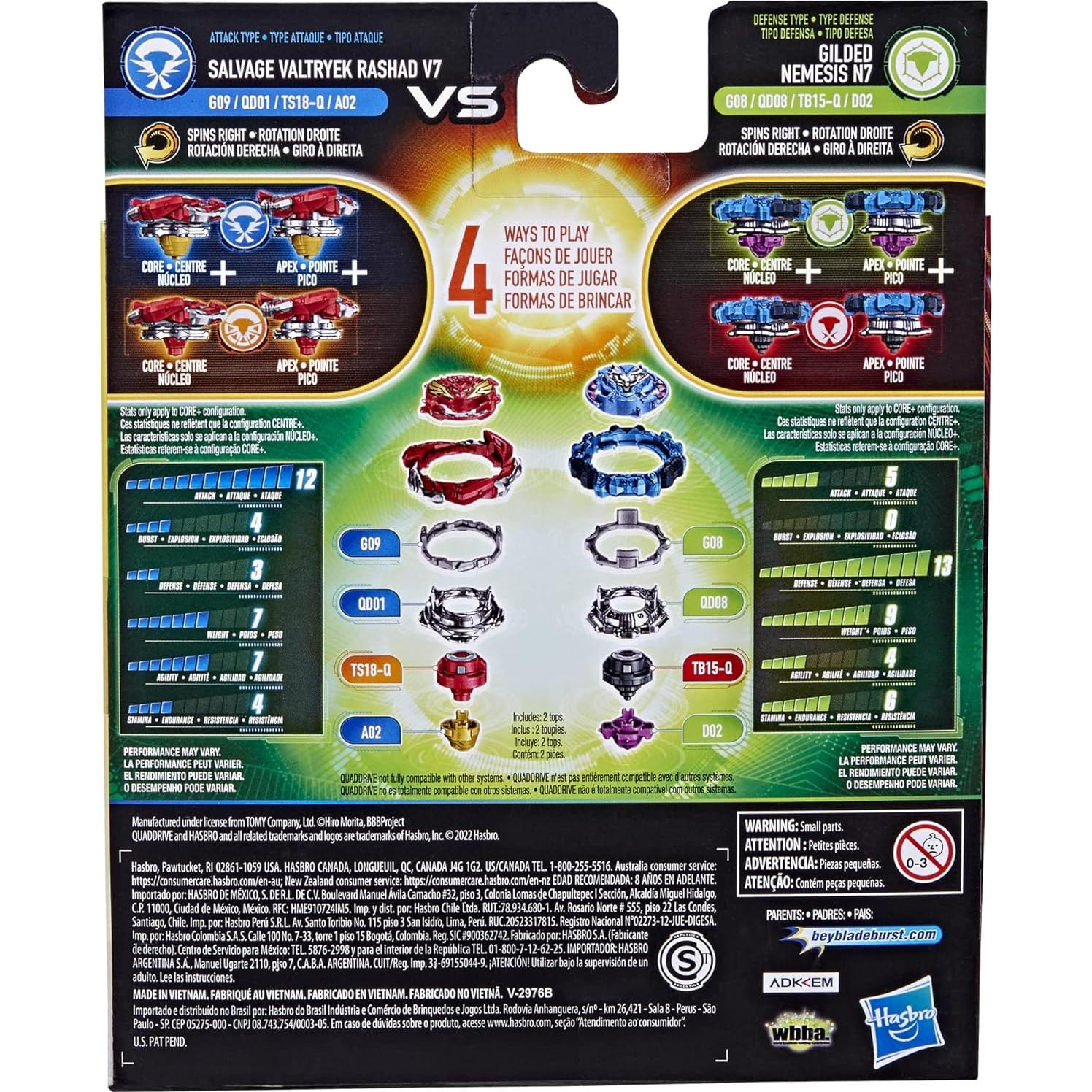 Beyblade Burst QuadDrive Salvage Valtryek y Gilded Nemesis - 2 Trompos