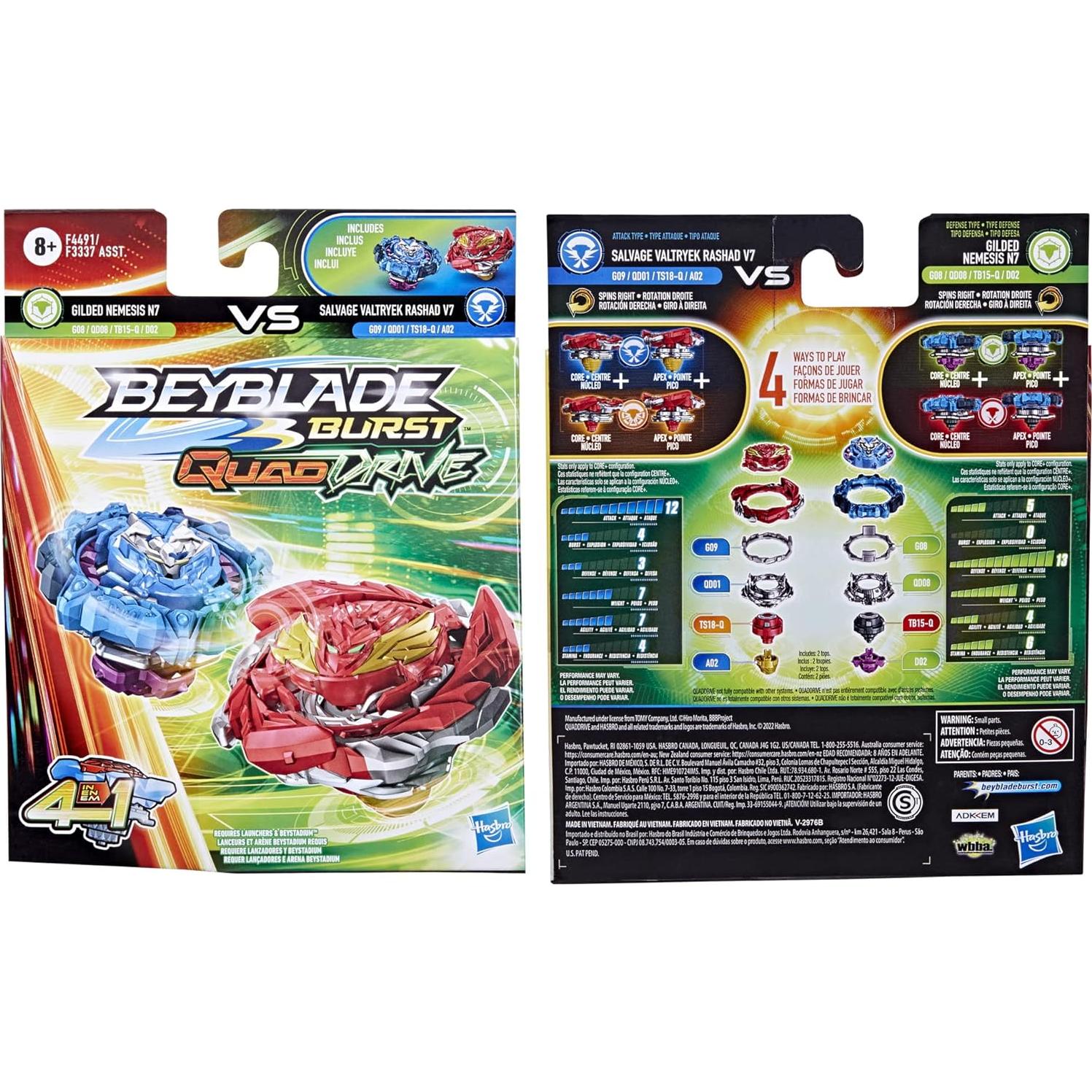 Beyblade Burst QuadDrive Salvage Valtryek y Gilded Nemesis - 2 Trompos