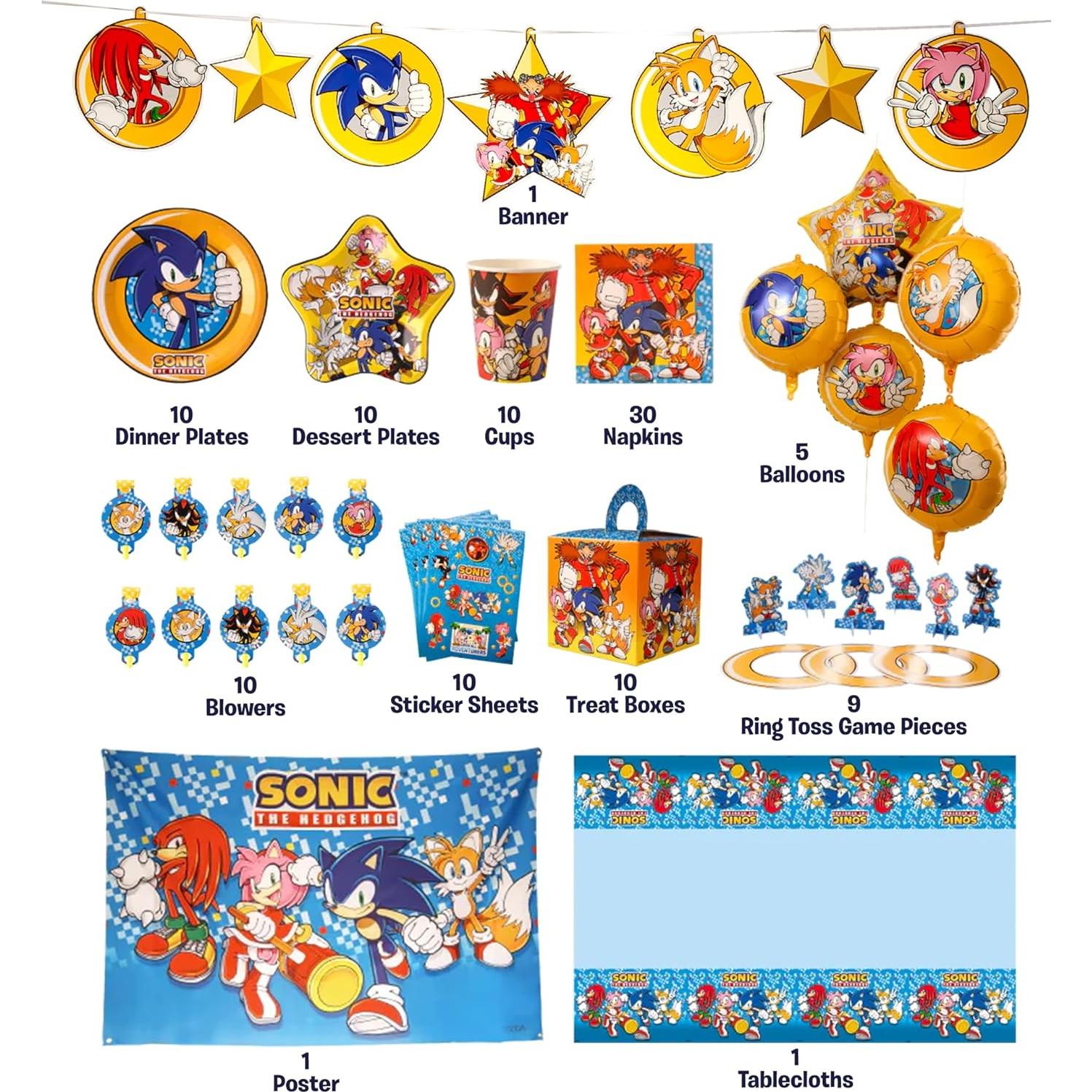 Kit de Fiesta Sonic The Hedgehog - 107 Piezas para 10 Invitados