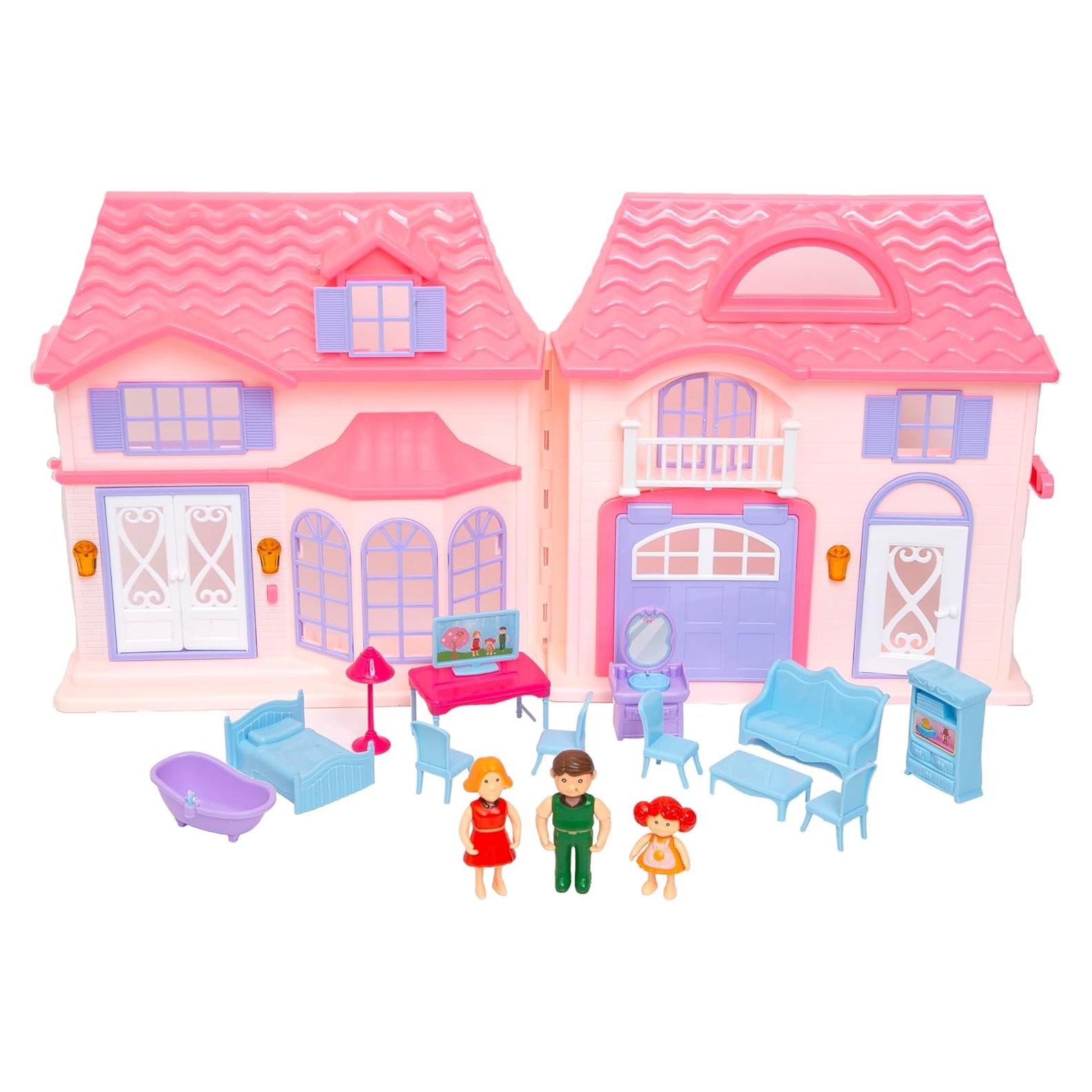 Casa de Muñecas Plegable Boley con 3 Figuras y 12 Accesorios