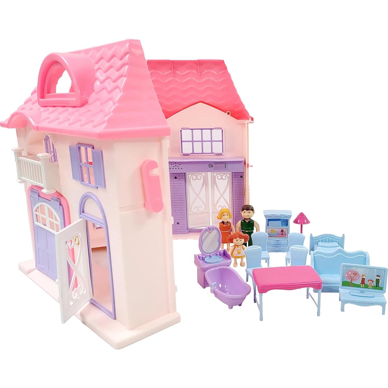 Casa de Muñecas Plegable Boley con 3 Figuras y 12 Accesorios