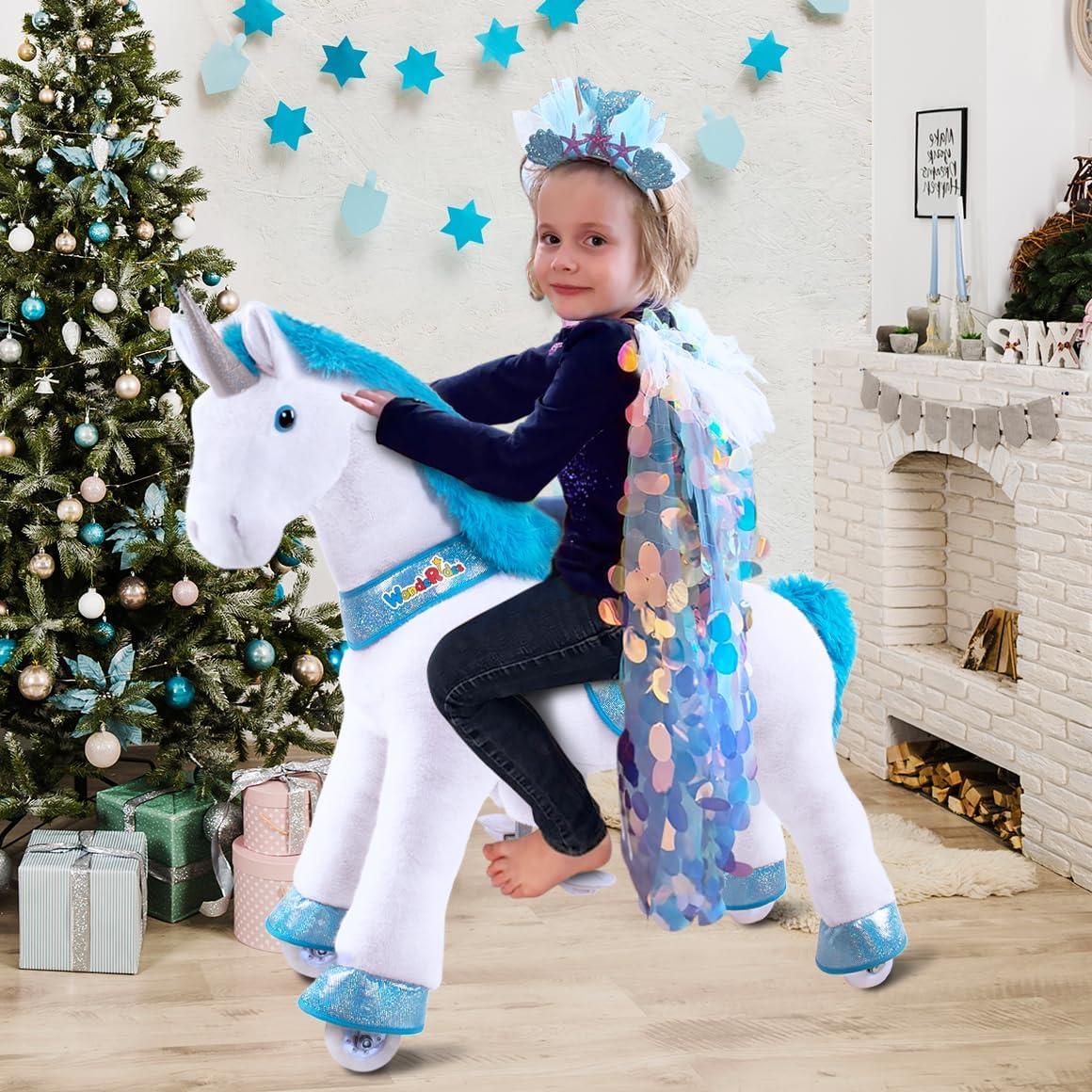 Caballo Unicornio Montable WondeRides Azul 76 cm para Niños 3-4 Años
