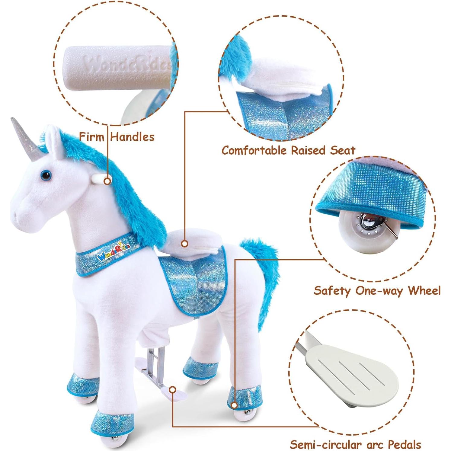 Caballo Unicornio Montable WondeRides Azul 76 cm para Niños 3-4 Años
