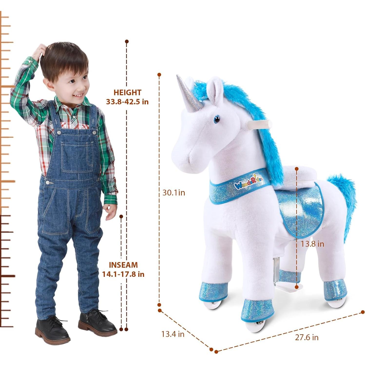 Caballo Unicornio Montable WondeRides Azul 76 cm para Niños 3-4 Años