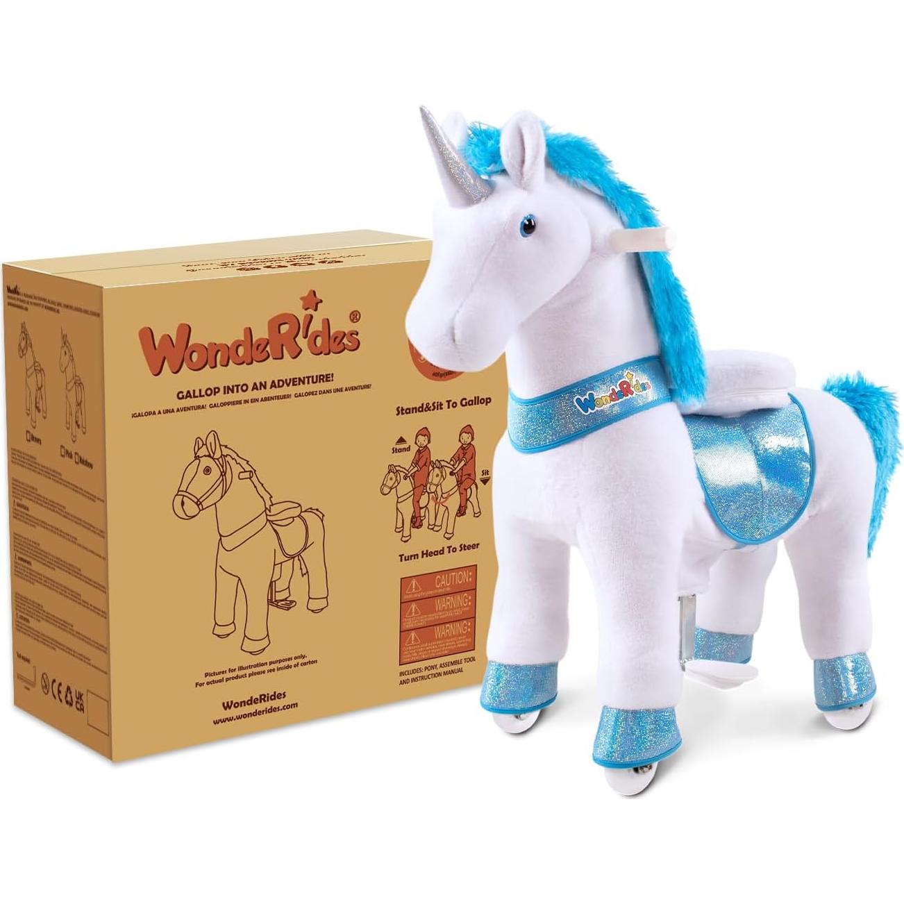 Caballo Unicornio Montable WondeRides Azul 76 cm para Niños 3-4 Años