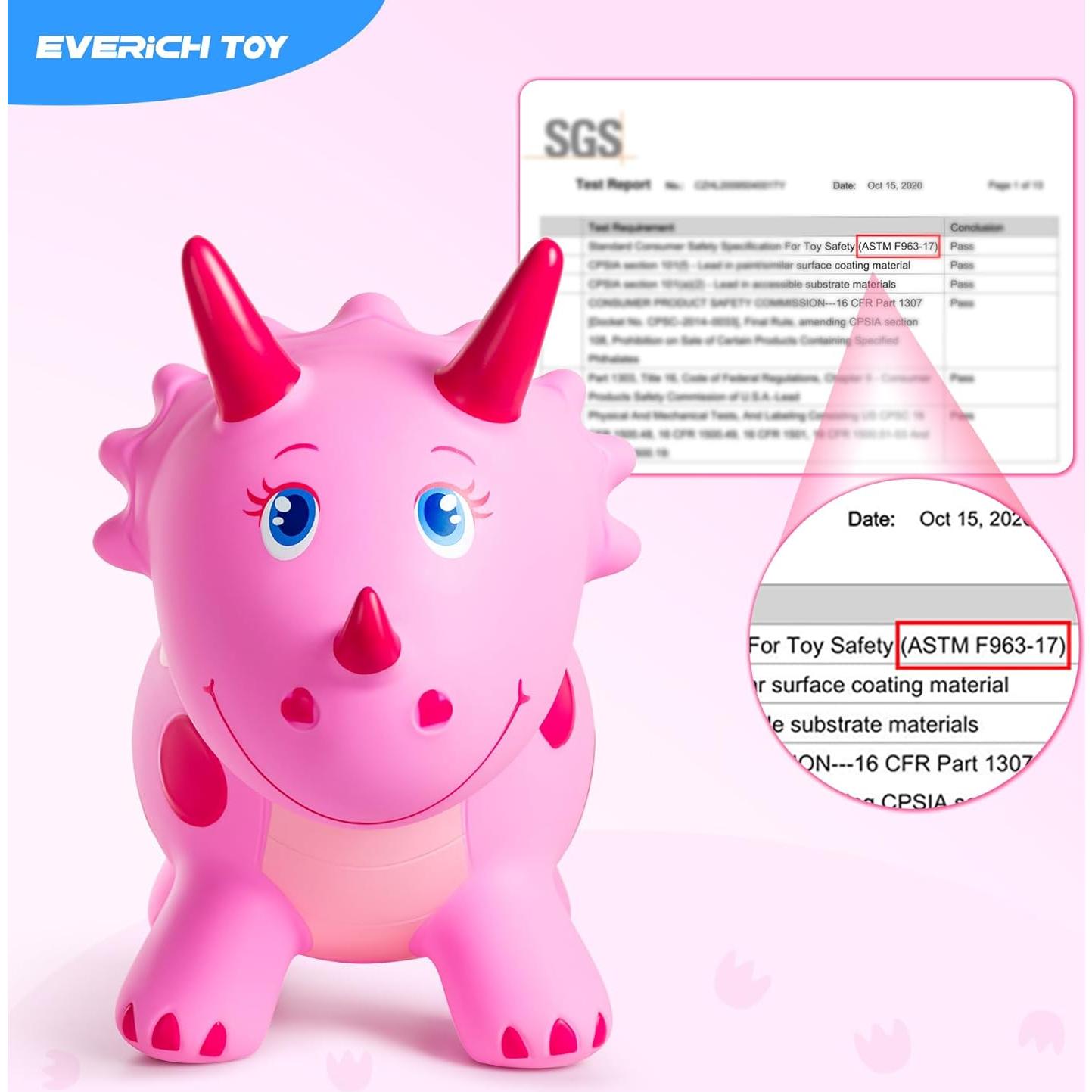 Juguete Saltarín Dinosaurio Triceratops Rosa EVERICH 1.85kg