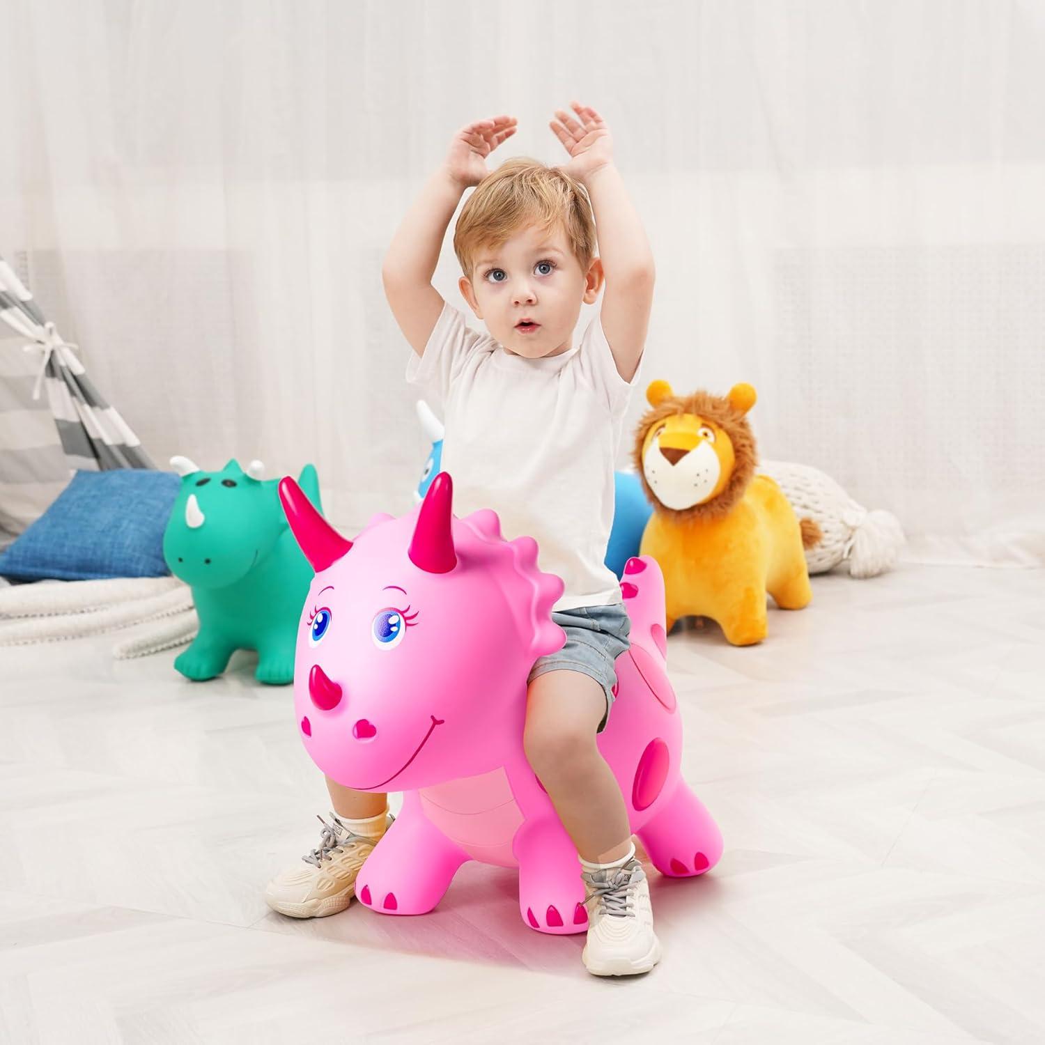 Juguete Saltarín Dinosaurio Triceratops Rosa EVERICH 1.85kg