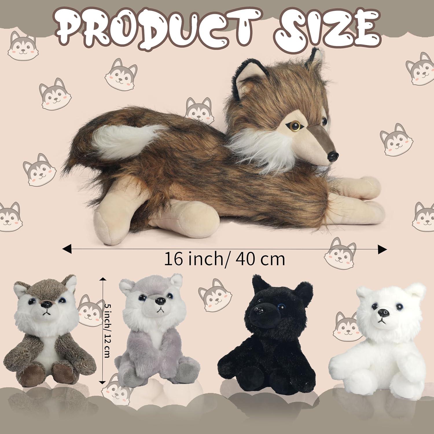 Juego de Peluche Lobo Grande 40 cm con 4 Lobitos - Youthfuljive