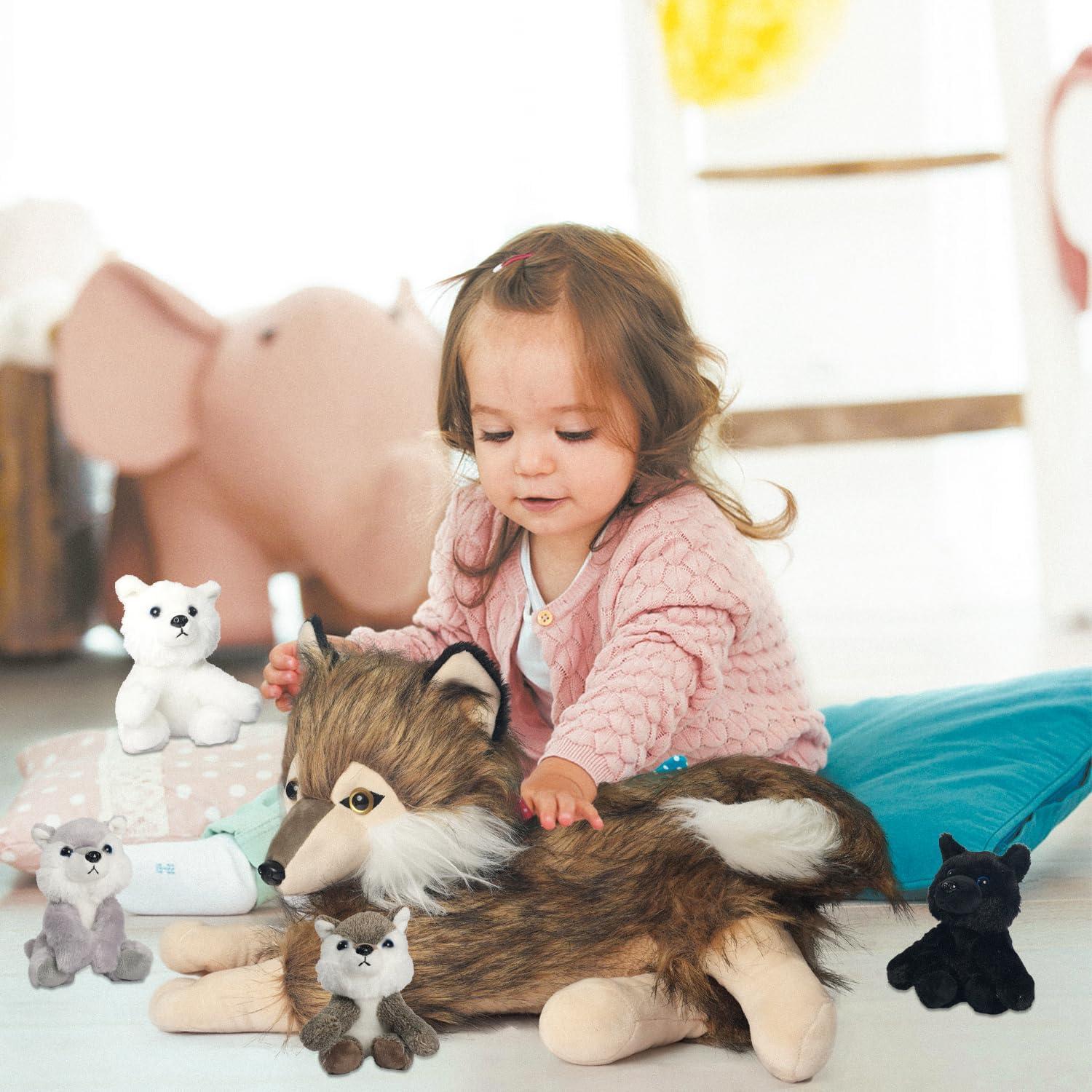 Juego de Peluche Lobo Grande 40 cm con 4 Lobitos - Youthfuljive