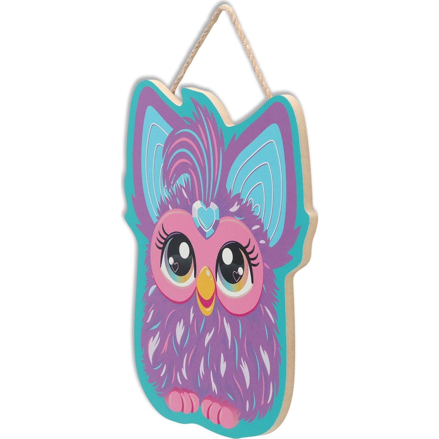 Letrero Colgante de Madera Furby Morado - Decoración Retro
