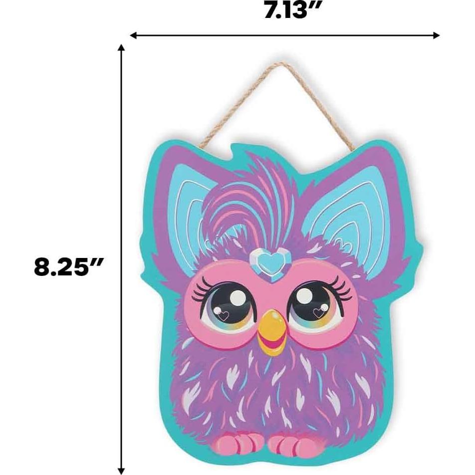 Letrero Colgante de Madera Furby Morado - Decoración Retro