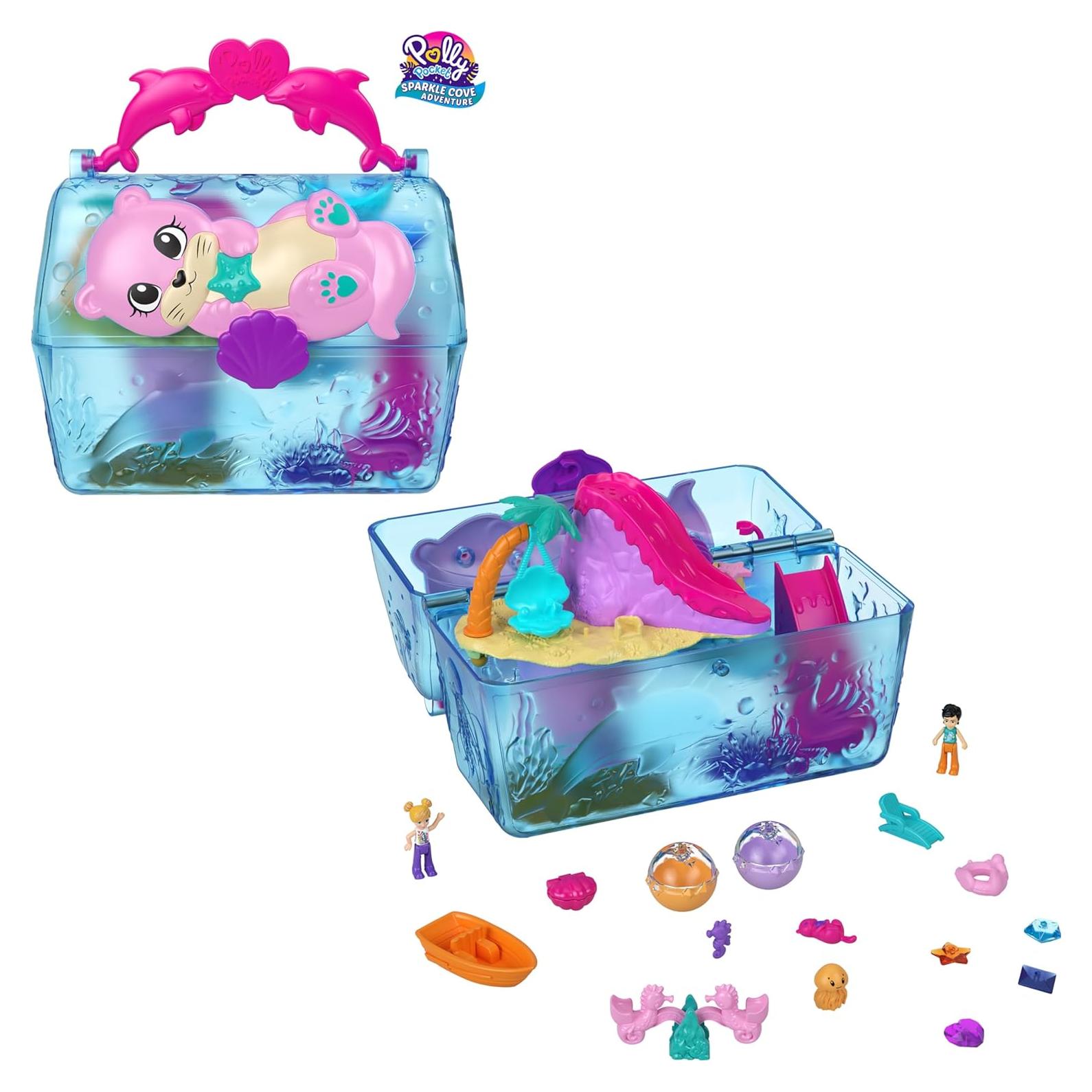Juego de Polly Pocket Cofre del Tesoro Aventura Sparkle Cove con 2 Muñecas y Accesorios