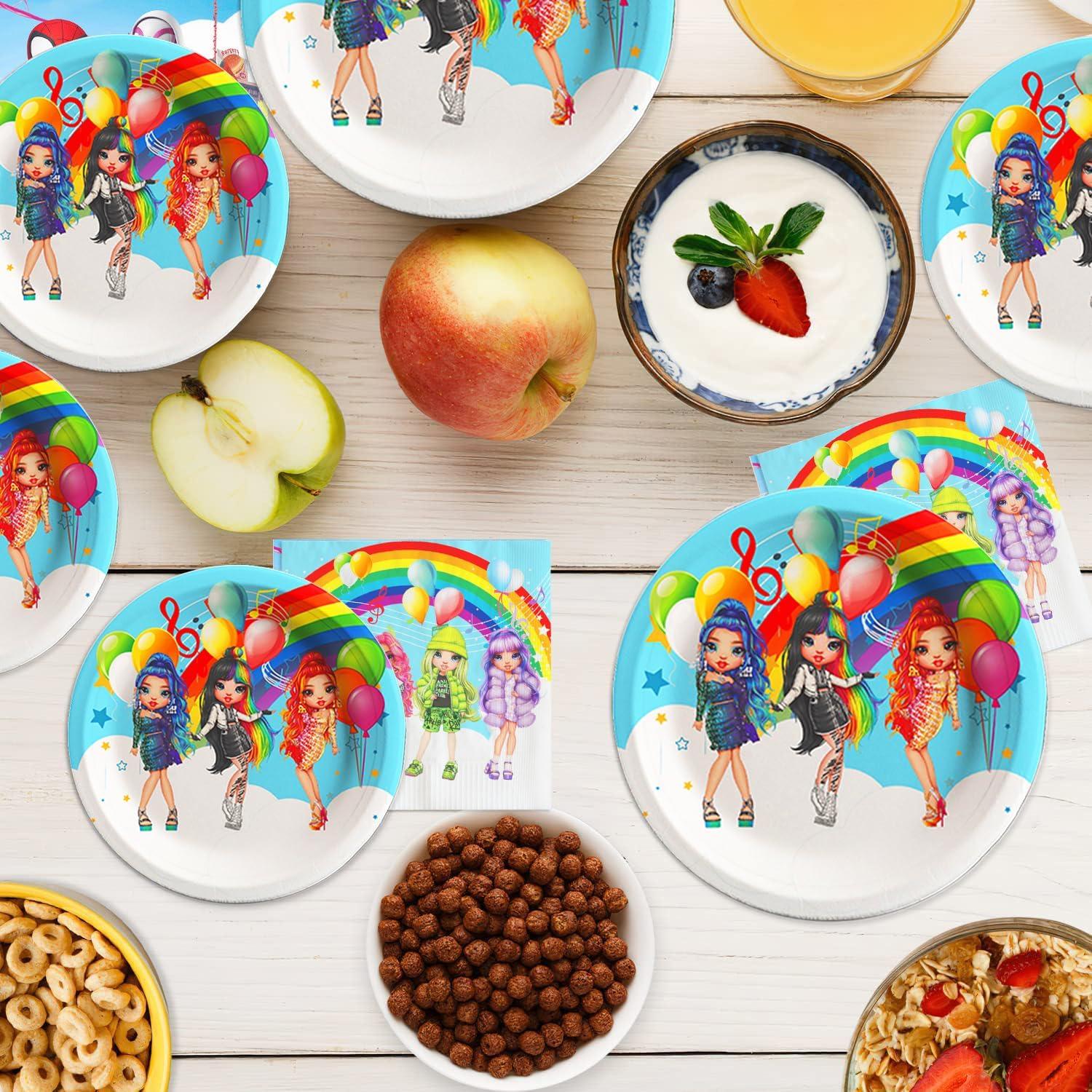 Suministros Fiesta Muñecas Rainbow High 40 Piezas Platos Servilletas