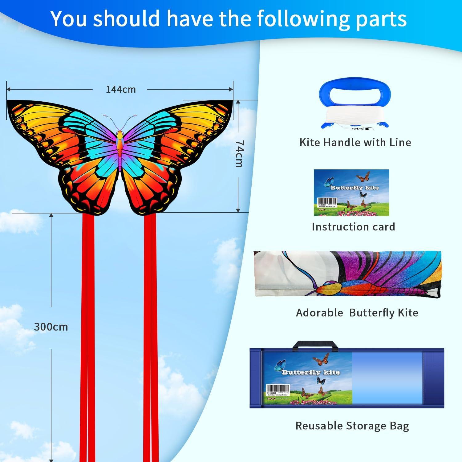 Cometa Mariposa Xida Arcoíris 140.97x72.14 cm para Niños
