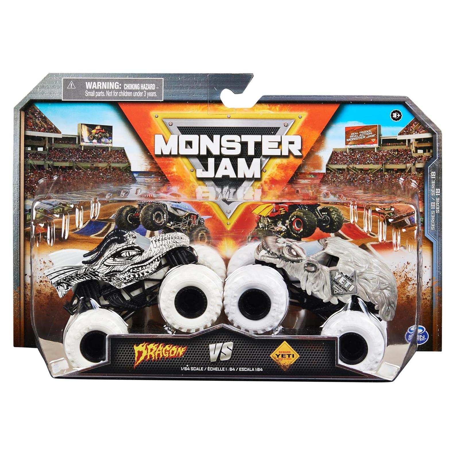 Camiones Monstruo Monster Jam Dragón vs Yeti 1:64 - 2 Piezas