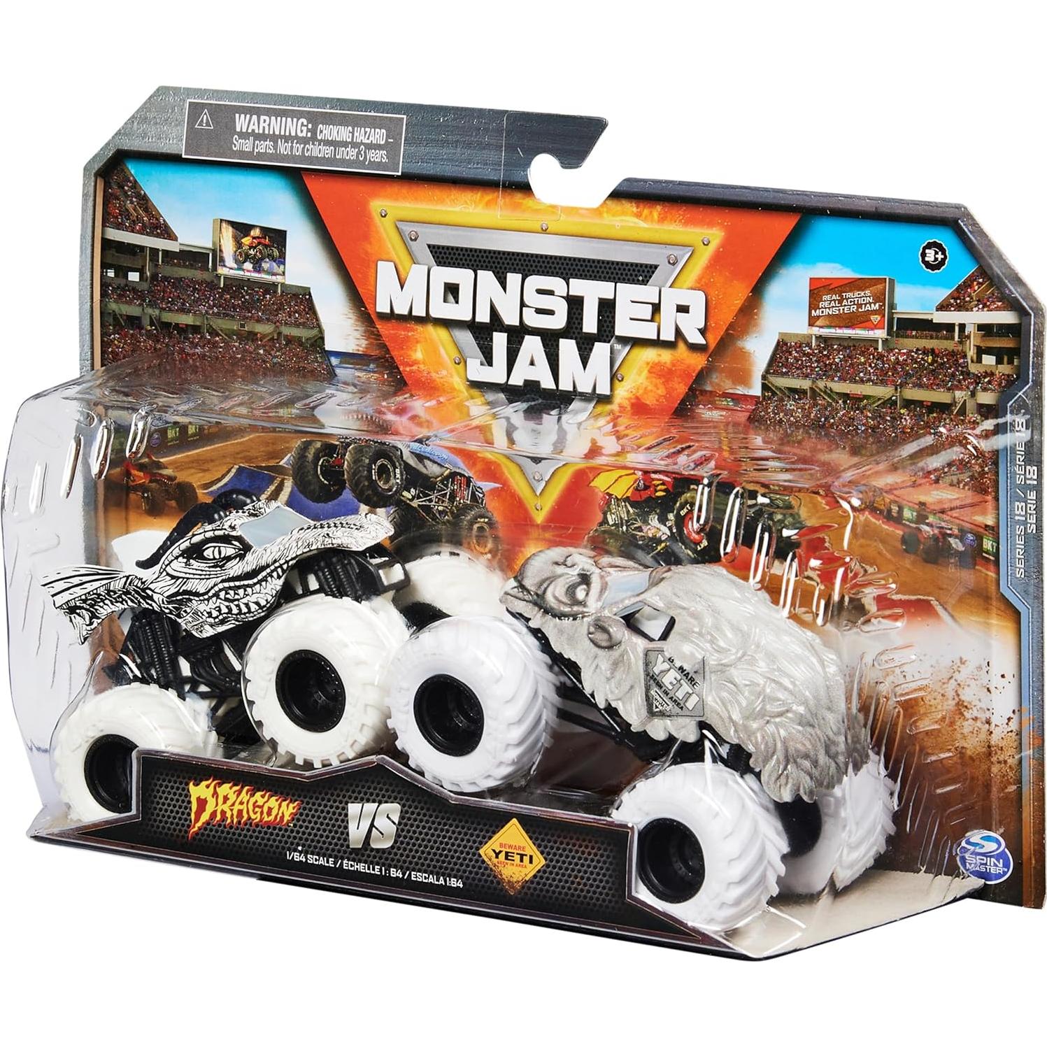 Camiones Monstruo Monster Jam Dragón vs Yeti 1:64 - 2 Piezas