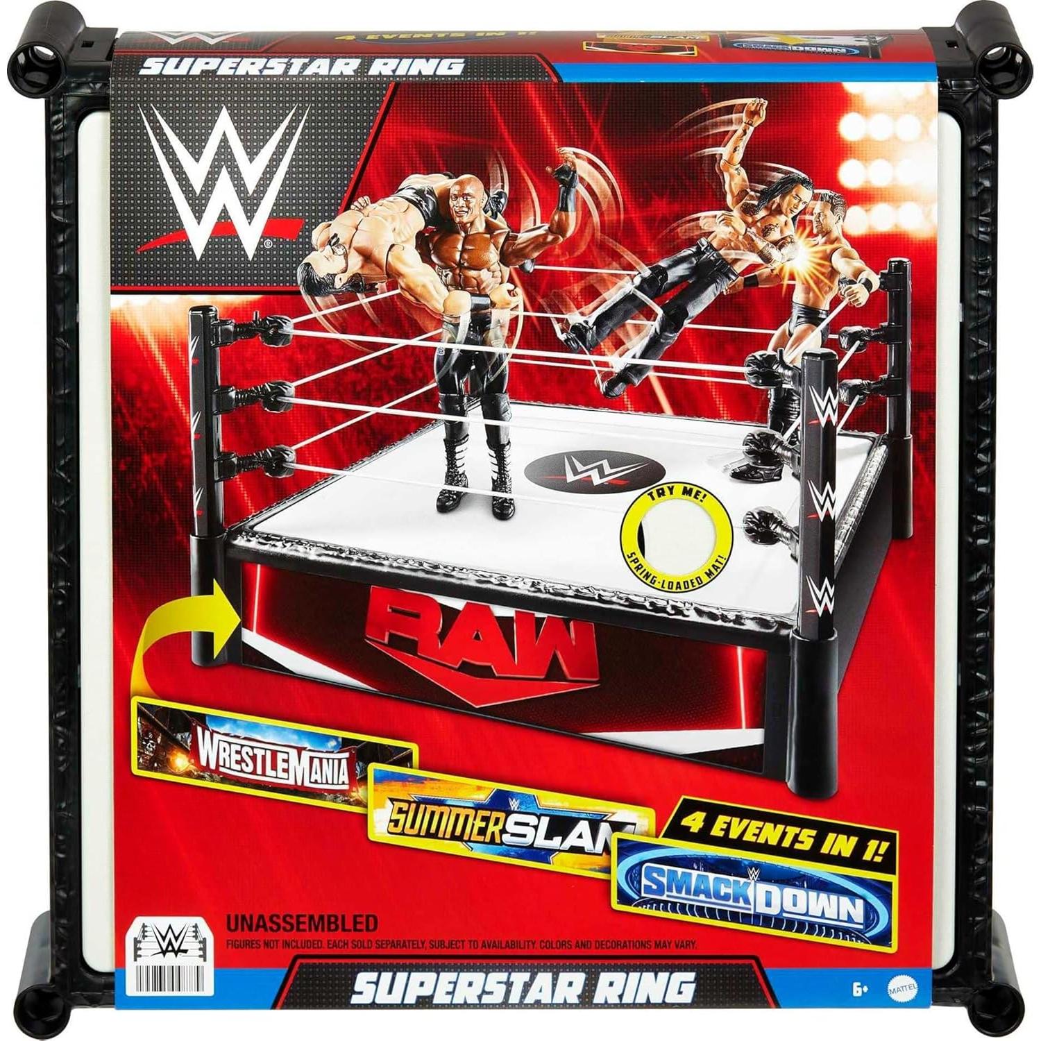 Ring de Superestrella WWE Mattel 35.56 cm con 4 pegatinas